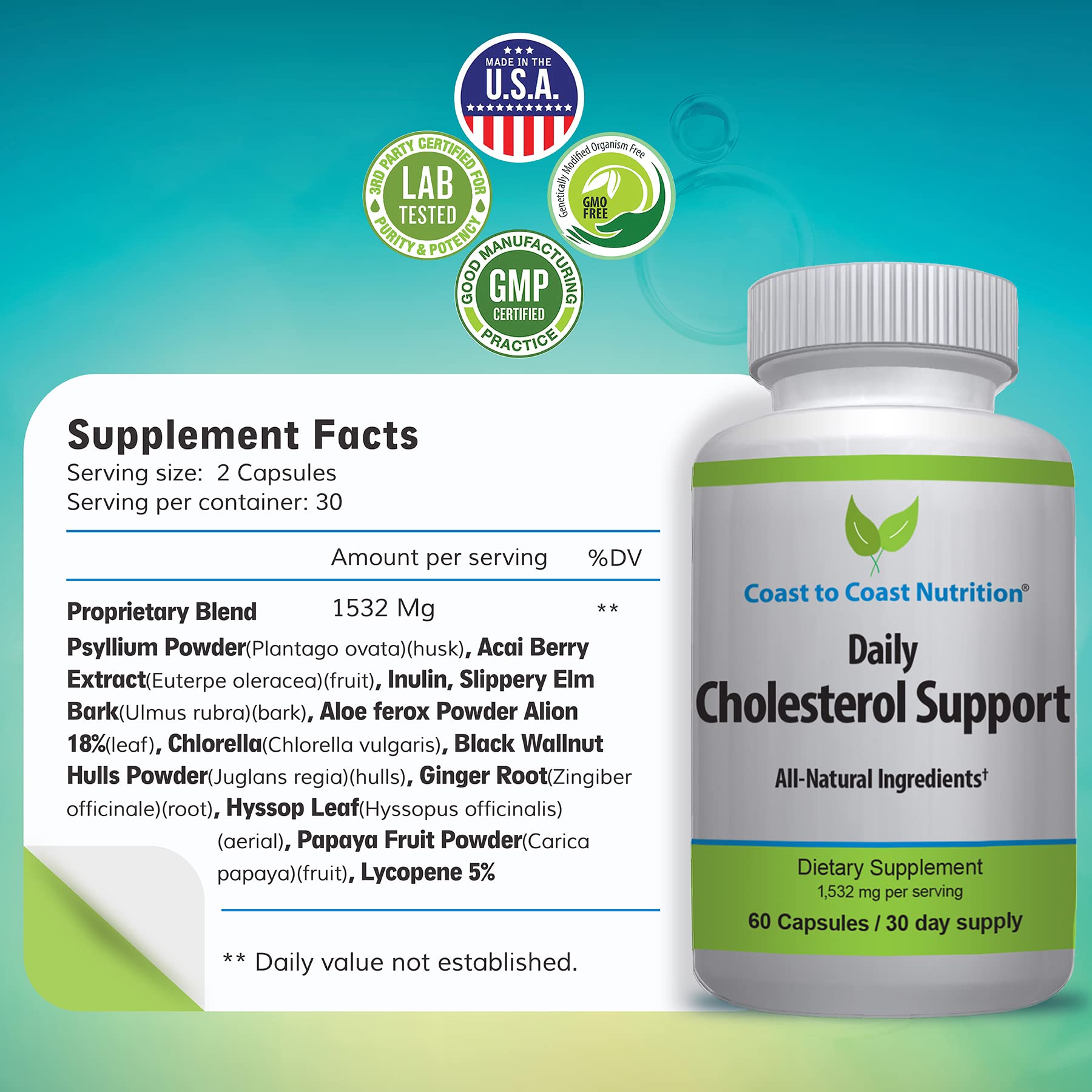 Coast to Coast Nutrition Cholesterol Support Supplement - Support Cardiovascular & Artery Performance, Target Bad LDL Levels & Plaque Calcium Buld-Up - Promote Circulation & Blood Flow - 60 Capsules Coast to Coast Nutrition Au supplements