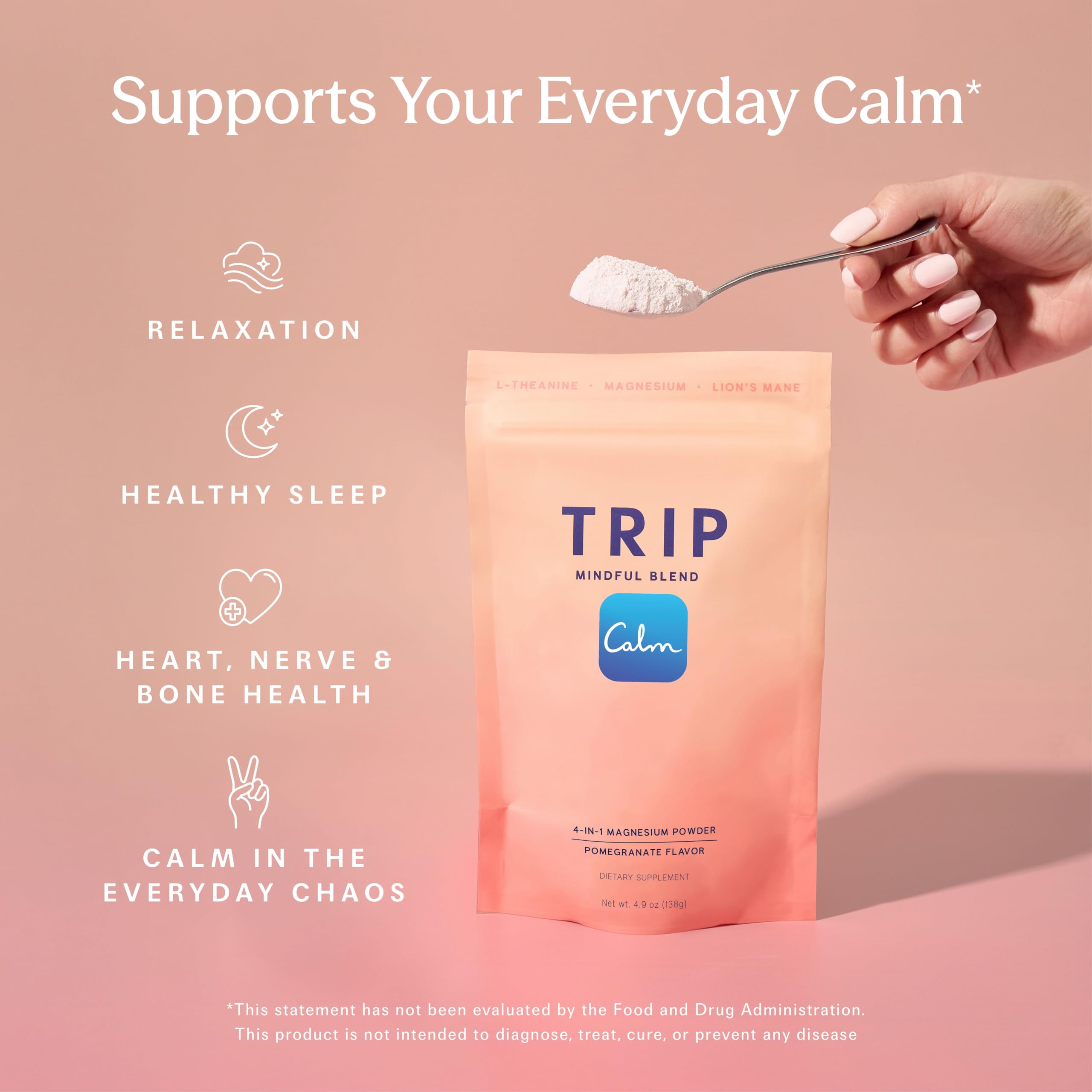 TRIP Magnesium Glycinate Powder with L-Theanine & Lion’s Mane, Sugar Free Magnesium Supplement for Adults, 250mg Magnesium per Drink Mix Serving, Pomegranate Orange Blossom, 1 Bag - 30 Servings TRIP Au supplements