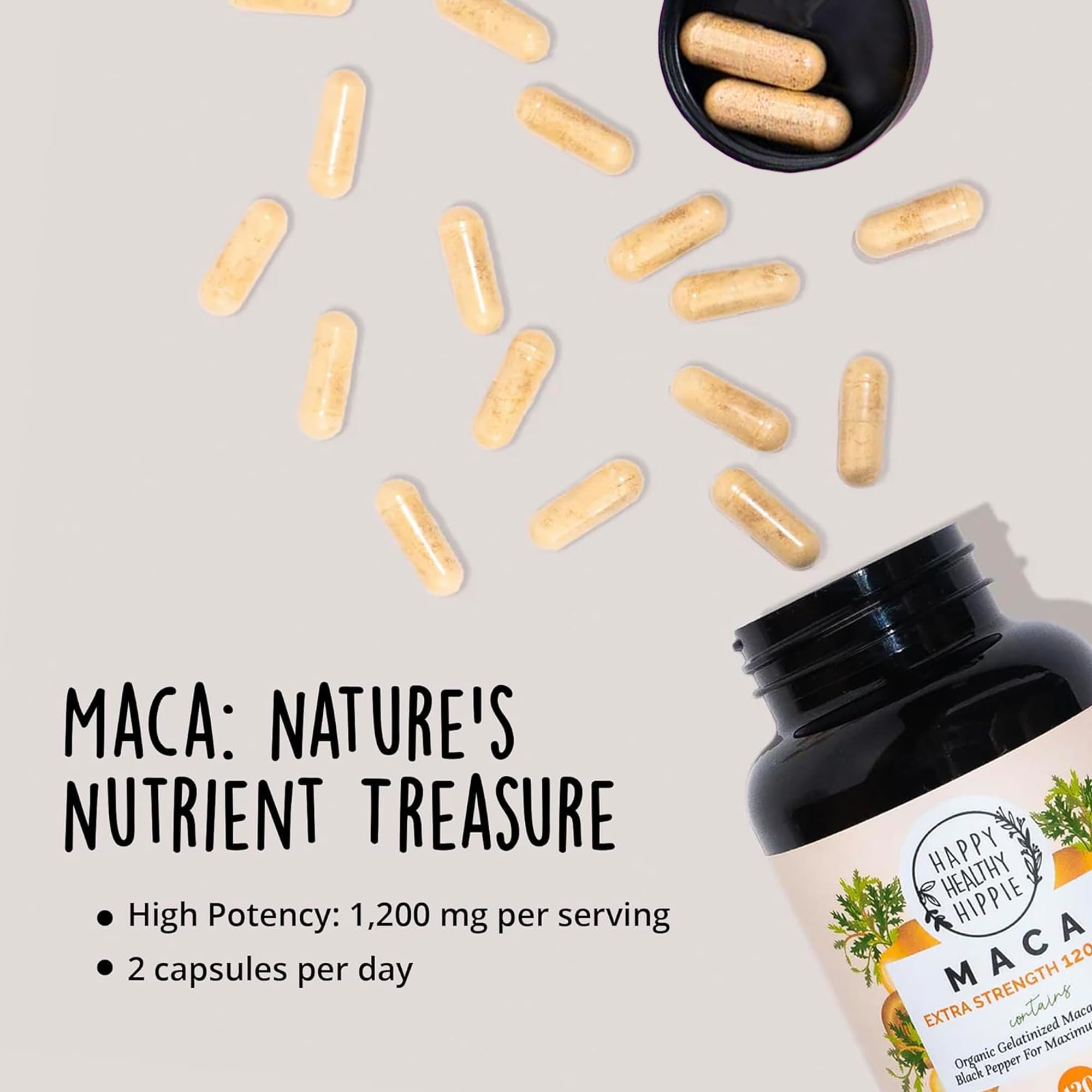 Organic Maca Root Capsules 1200 mg – Libido Booster for Women Fast Acting & Potent | Female Maca Supplement | Energy Pills from Peru | Includes Black Pepper for High Absorption | Vegan, 120 Ct Happy Healthy Hippie Au supplements