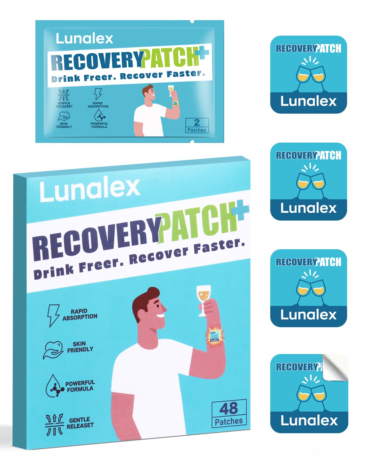 Lunalex Recovery Patch 48 Pack - Wake Up Refreshed & Balanced After Celebration - Plant-Based Formula for Morning Wellness - Bachelorette & Wedding Party Favors - 2 Patches per Sachet, Waterproof Lunalex Au supplements