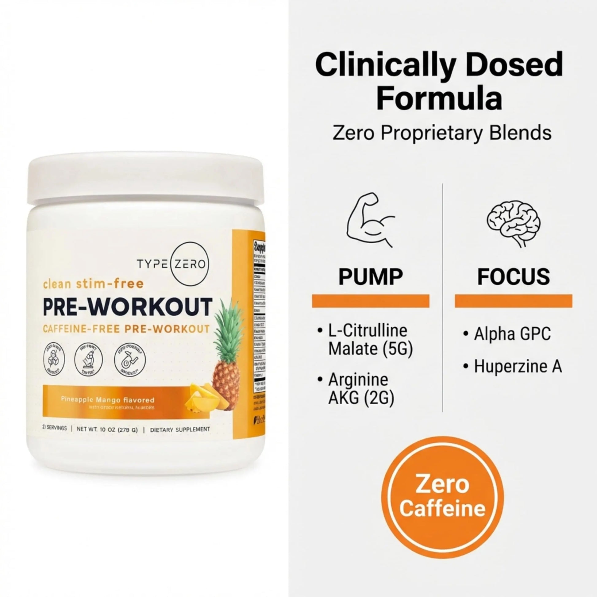 Type Zero Clean Stim Free Pre Workout Powder + Nitric Oxide Booster with L-Citrulline Malate, Arginine AKG, Beta Alanine - Caffeine & Stimulant Free - Pineapple Mango Flavor, 21 Servings Type Zero Au supplements