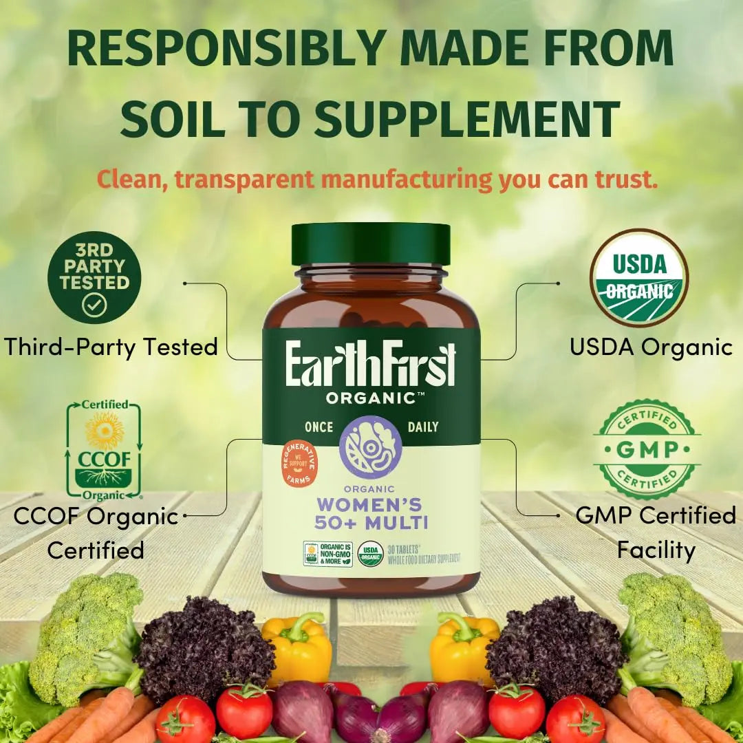 EarthFirst Organic Women's & Men's 50+ Once Daily Multi Bundle,19 Vitamins from Herbs & Superfoods, 30 Count EarthFirst Organic Au supplements