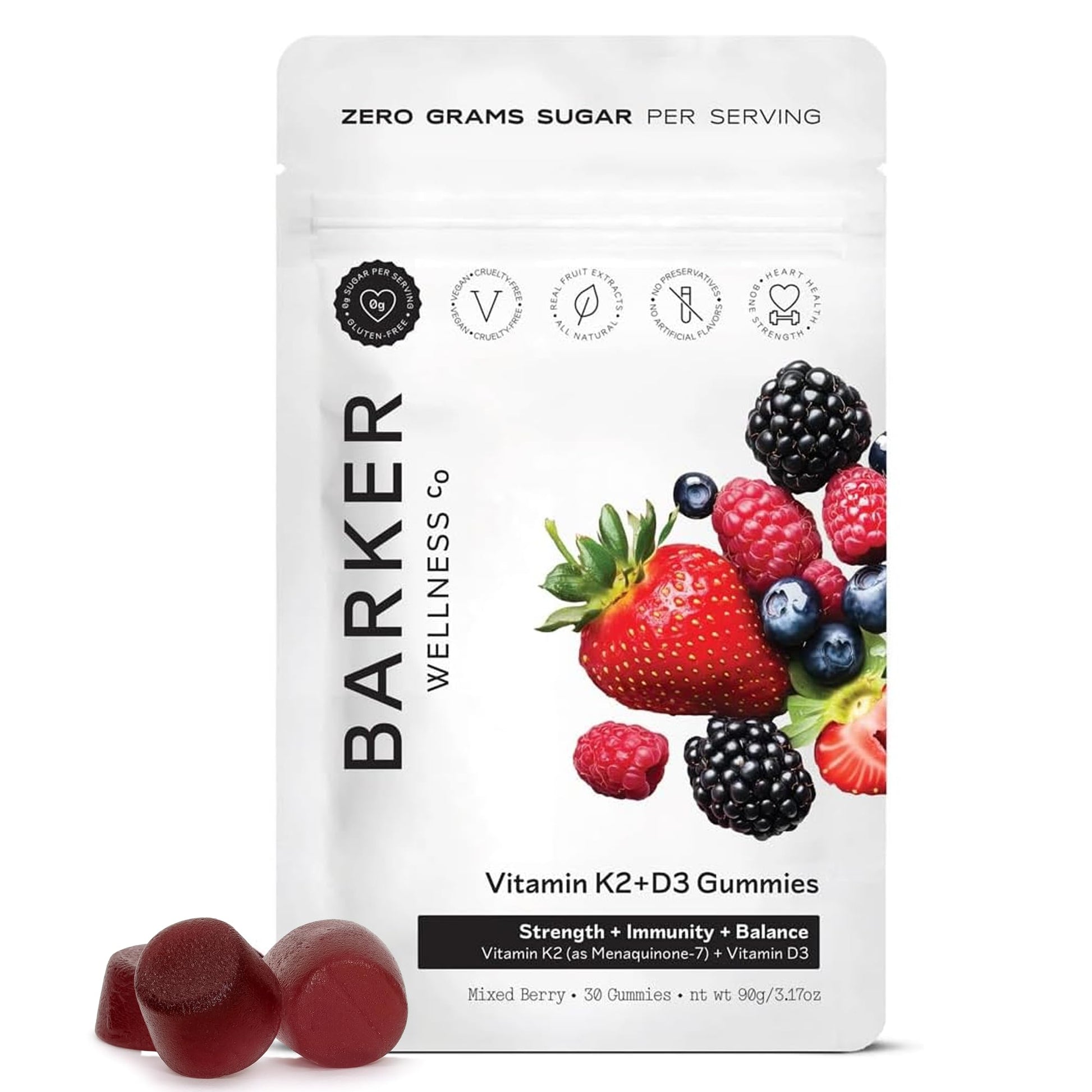 Barker Wellness D3 K2 Vitamin Gummies – Max Potency 6000IU D3 + 200mcg K2 for Strong Bones, Cardiovascular Wellness, Immune Support | Vegan, Sugar-Free, Delicious Mixed Berry | 30 Servings Barker Wellness Co Au supplements