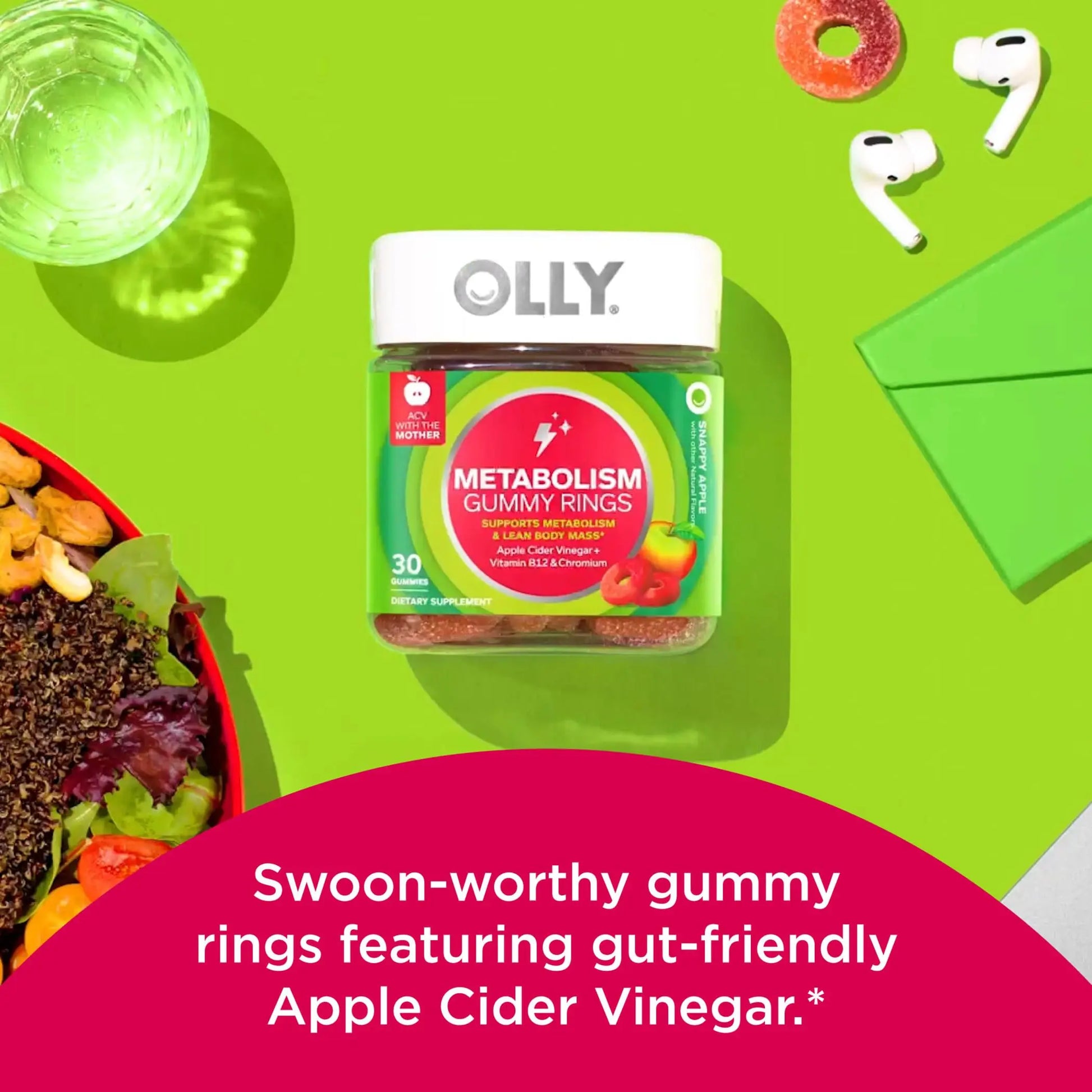 OLLY Metabolism Gummy Rings, Apple Cider Vinegar, Vitamin B12, Chromium, Energy OLLY Au supplements