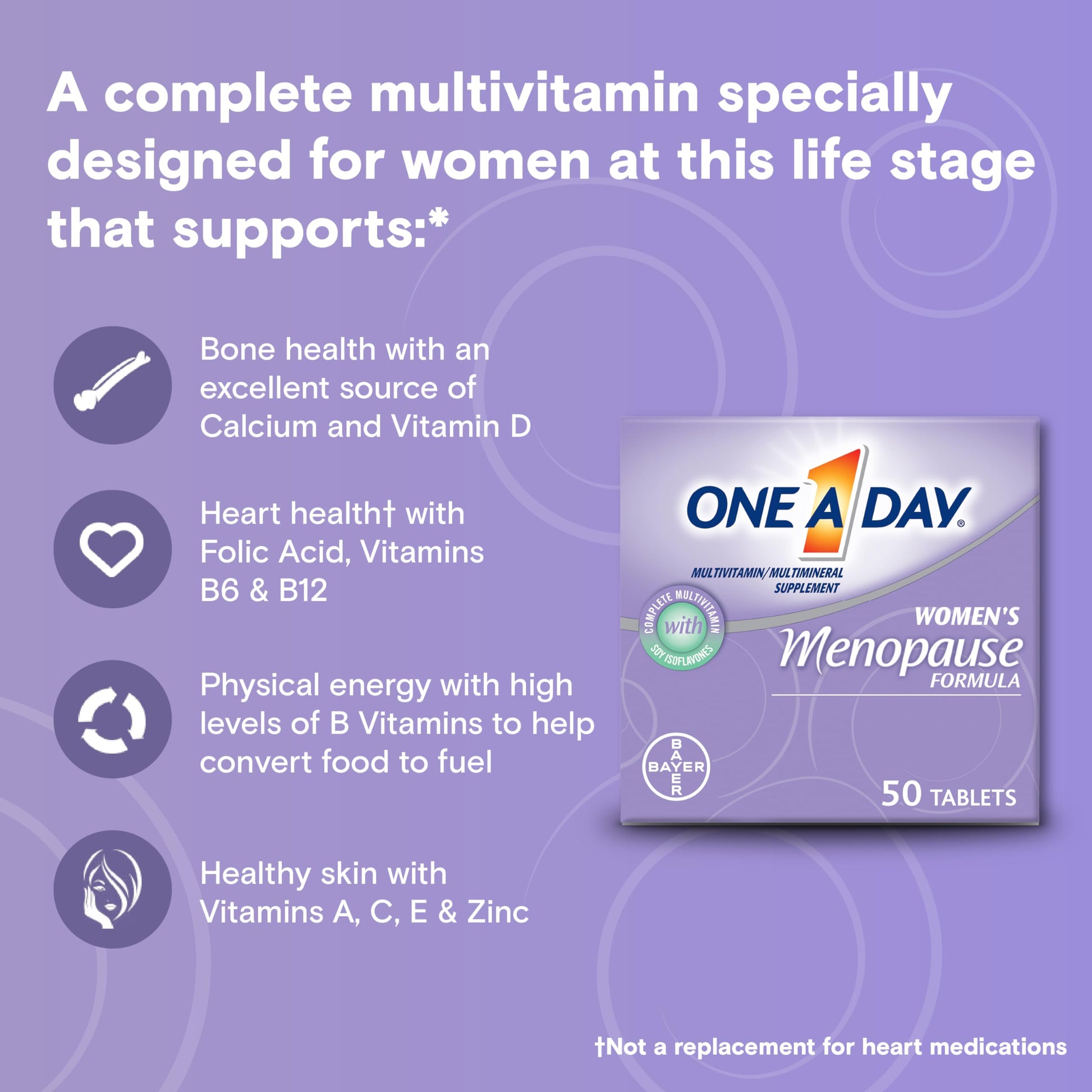 One A Day Women's Menopause Multivitamin with Vitamin A, Vitamin C, Vitamin D, Vitamin E and Zinc for Immune Health Support, Bone health, 50 Count (Packaging May Vary) ONE A DAY Au supplements