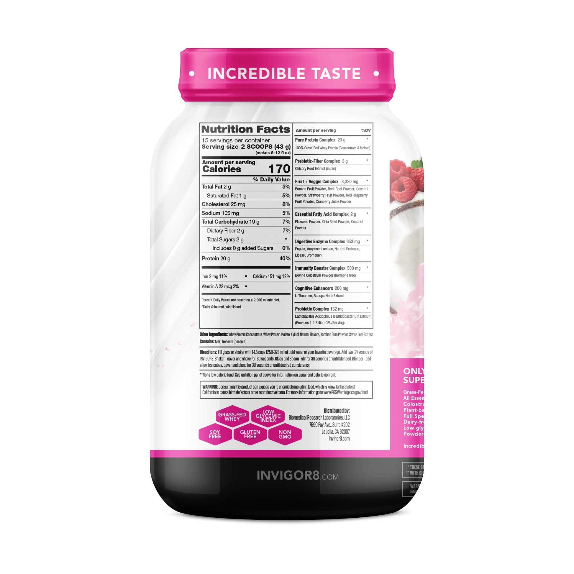 INVIGOR8 Superfood Grass Fed Whey Protein Isolate Shake Natural Strawberry Gluten-Free INVIGOR8 Au supplements