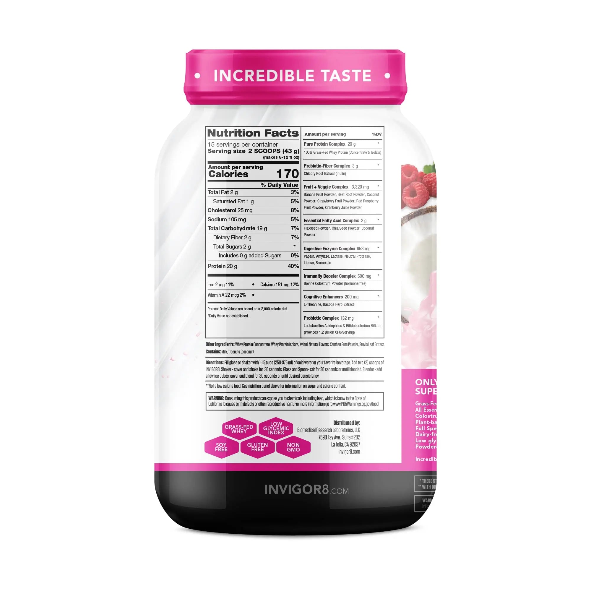 INVIGOR8 Superfood Grass Fed Whey Protein Isolate Shake Natural Strawberry Gluten-Free INVIGOR8 Au supplements