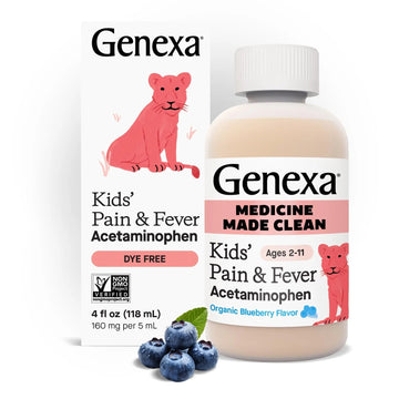Genexa Children's Clean Acetaminophen | Pediatrician Preferred Ingredients | Pain & Fever Reducer for Kids | Dye Free, 0% Artificial Additives | Ages 2-11, Delicious Organic Blueberry Liquid, 4 fl oz Genexa Au supplements