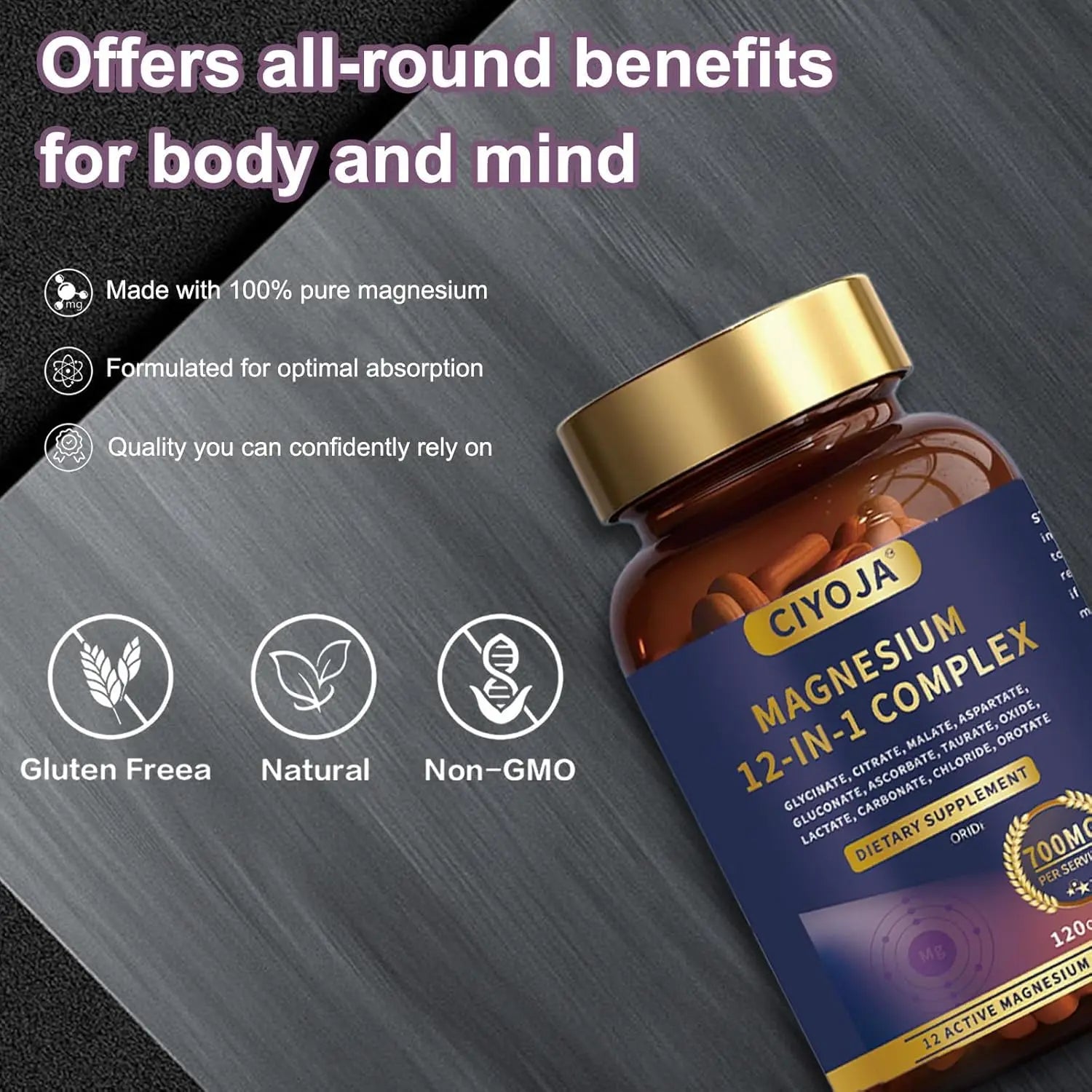 12 in 1 Magnesium Complex 700mg: Magnesium Supplement with Glycinate, Citrate, Malate, Taurate, High Absorption Magnesium for Sleep, Muscle Recovery, Nerve & Heart Support, Vegan, 120 Capsules CIYOJA Au supplements