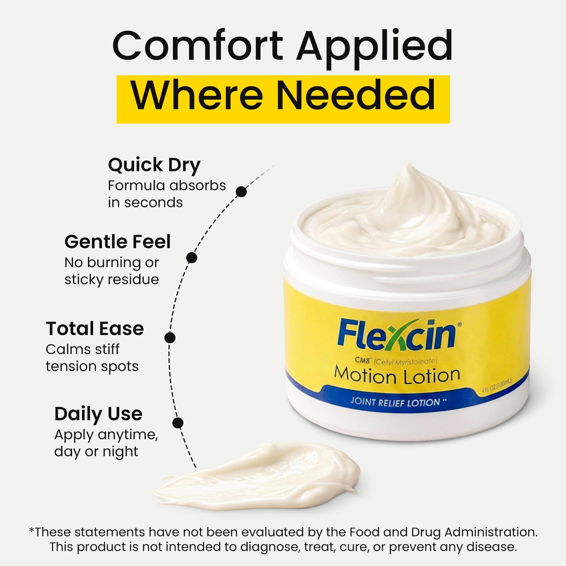 Flexcin Motion Lotion with CM8 - Joint & Muscle Therapy Cream for Back, Neck, Knee, Hand, Foot - Fast Absorbing with DMSO, Emu Oil, Aloe Vera - Non-Greasy 4oz Jar Flexcin Au supplements
