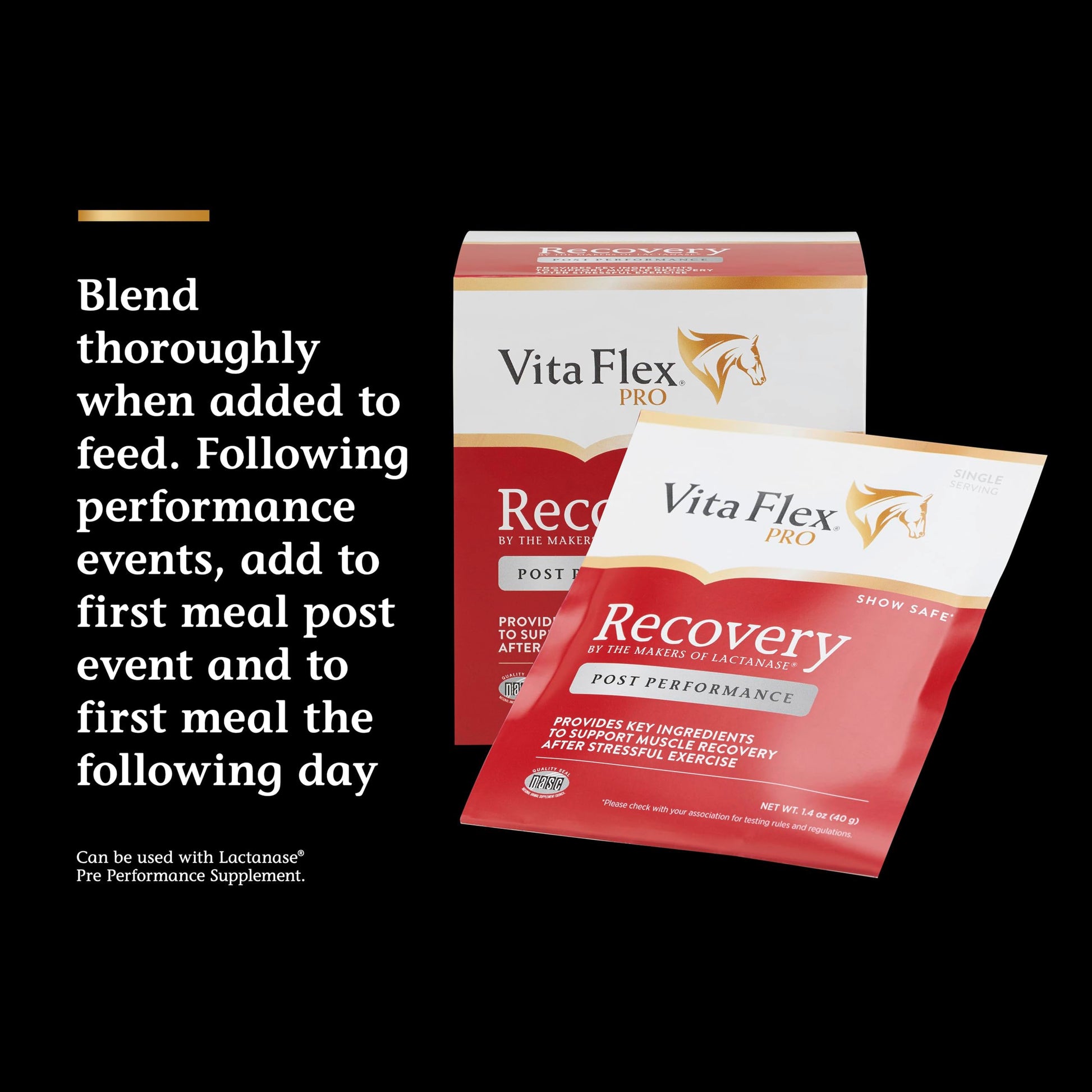 Vita Flex Pro Recovery by the Makers of Lactanase, Post Performance Horse Supplements 40 g, Show Safe Muscle Recovery Supplements, Amino Acids for Horses, Strength & Joint Health Vita Flex Au supplements