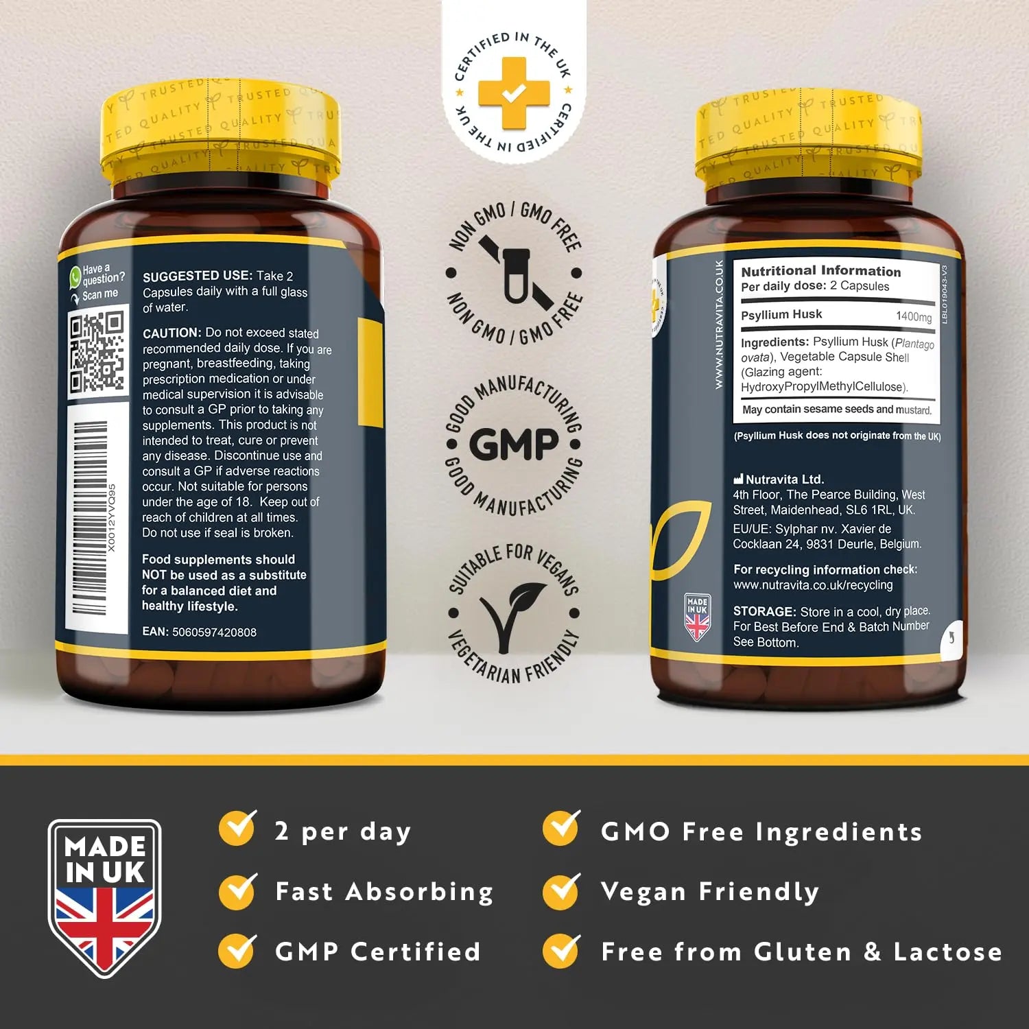 Psyllium Husks Fibre Supplement – 1400mg per Serving – Naturally High in Soluble Fibre Nutravita Au supplements