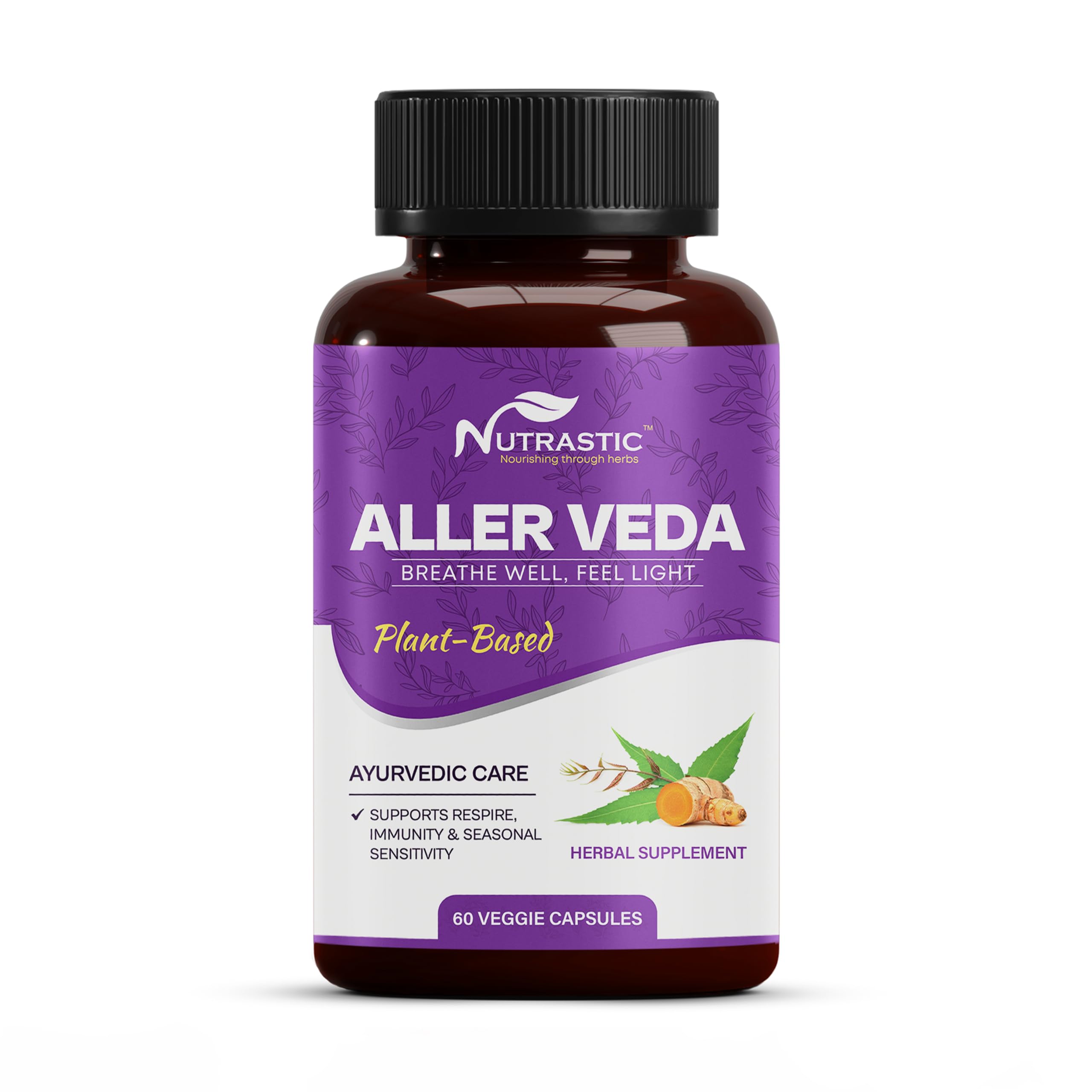 Nutrastic Aller Veda Respiratory Wellness Supplement with Pure Tulsi, Amla, Turmeric, and Neem | Natural Support for Healthy Breathing | 60 Caps Nutrastic Au supplements