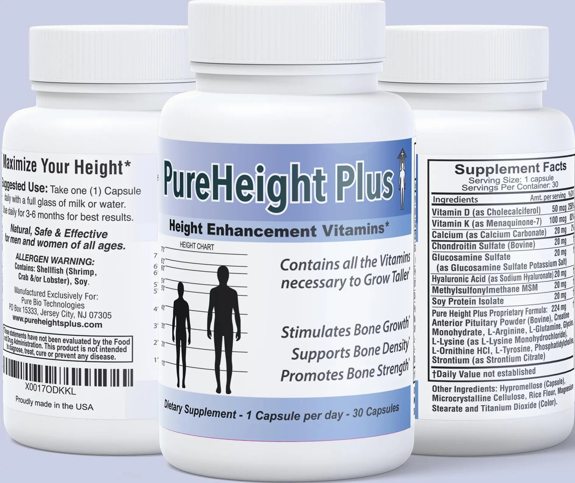 Height Growth Vitamins Grow Taller - Increase Bone Strength Bone Density Bone Growth PURE BIOTECHNOLOGIES Au supplements