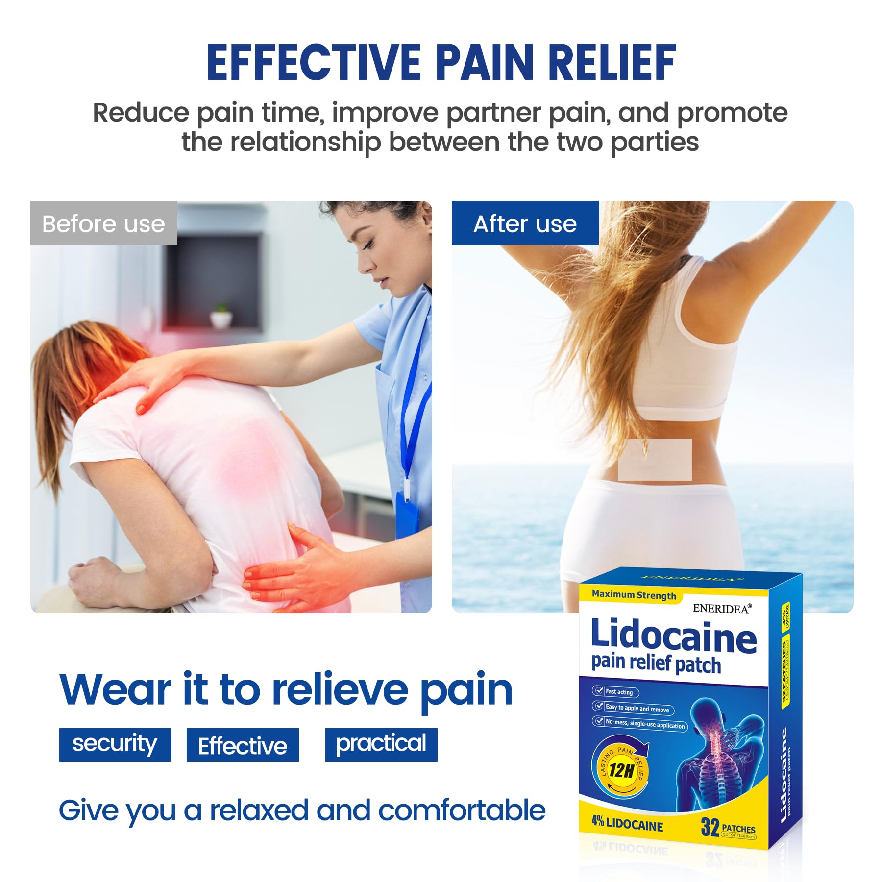 ENERIDEA Lidocaine Gel Pain Relief Patch for Sensitive Skin - Breathable & Hypoallergenic, Flexible Adhesion for Daily Muscle & Joint Comfort - 12 Hour Pain Relief (32 Patches) ENERIDEA Au supplements