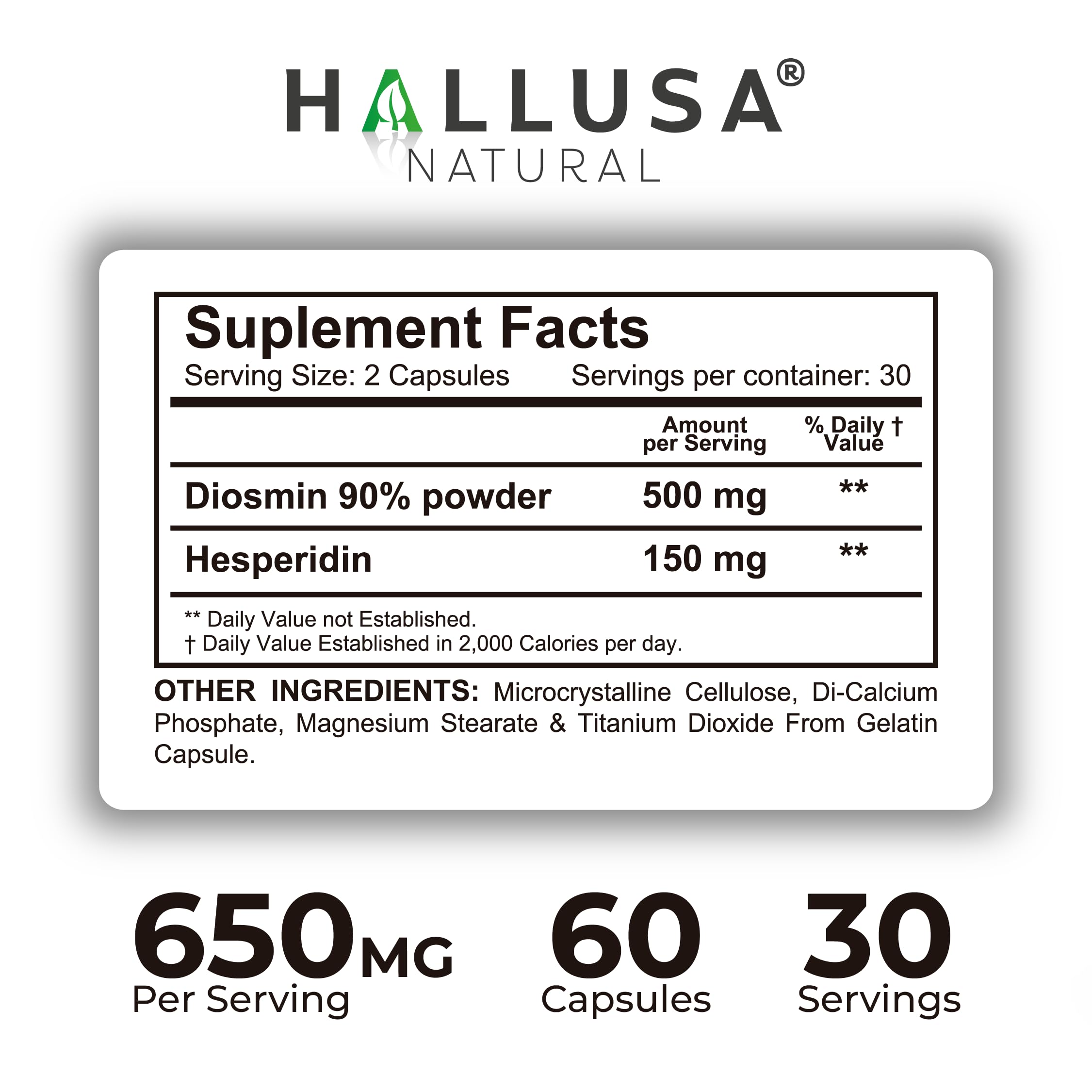 Hallosmine Ultra 650mg Diosmin Hesperidin, 60 Capsules + FREE Leg Cream with Diosmin, Hesperidin & Horse Chestnut, 4 oz | Blood Circulation & Vein Support Supplement, GMO Free, Gluten Free Hallusa Natural Au supplements