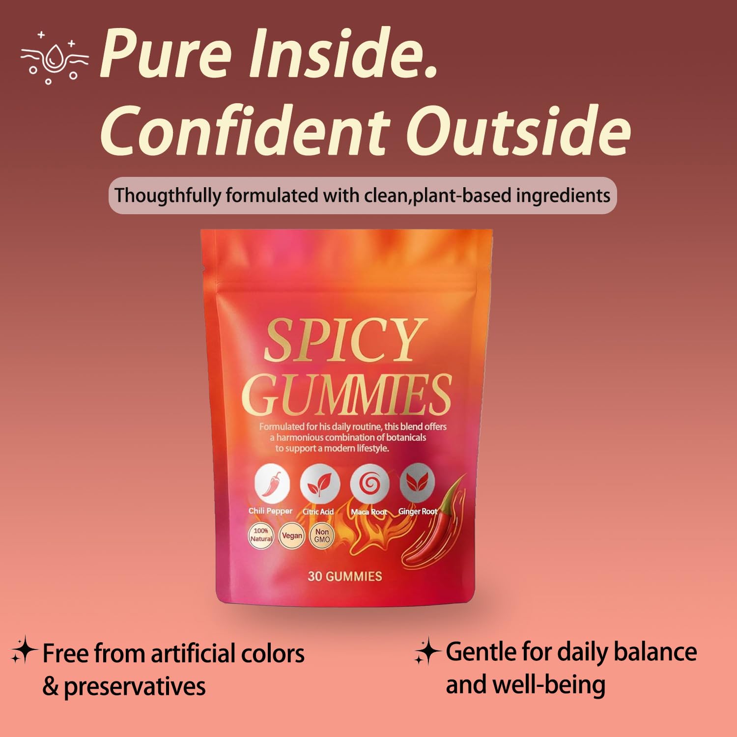 Spicy Square Gummy, Hot Peach Gummies – Natural Chili Flavor, 30 Gummies Voererh Au supplements