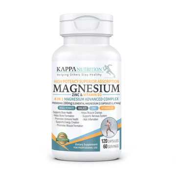 Kappa Nutrition Magnesium 4-in-1, 280mg Elemental Magnesium (Bisglycinate, Malate) + Zinc & Vitamin D3, Brain, Sleep, Energy, Muscle, Immune Support, 120 Vegan Capsules. KAPPA NUTRITION Au supplements