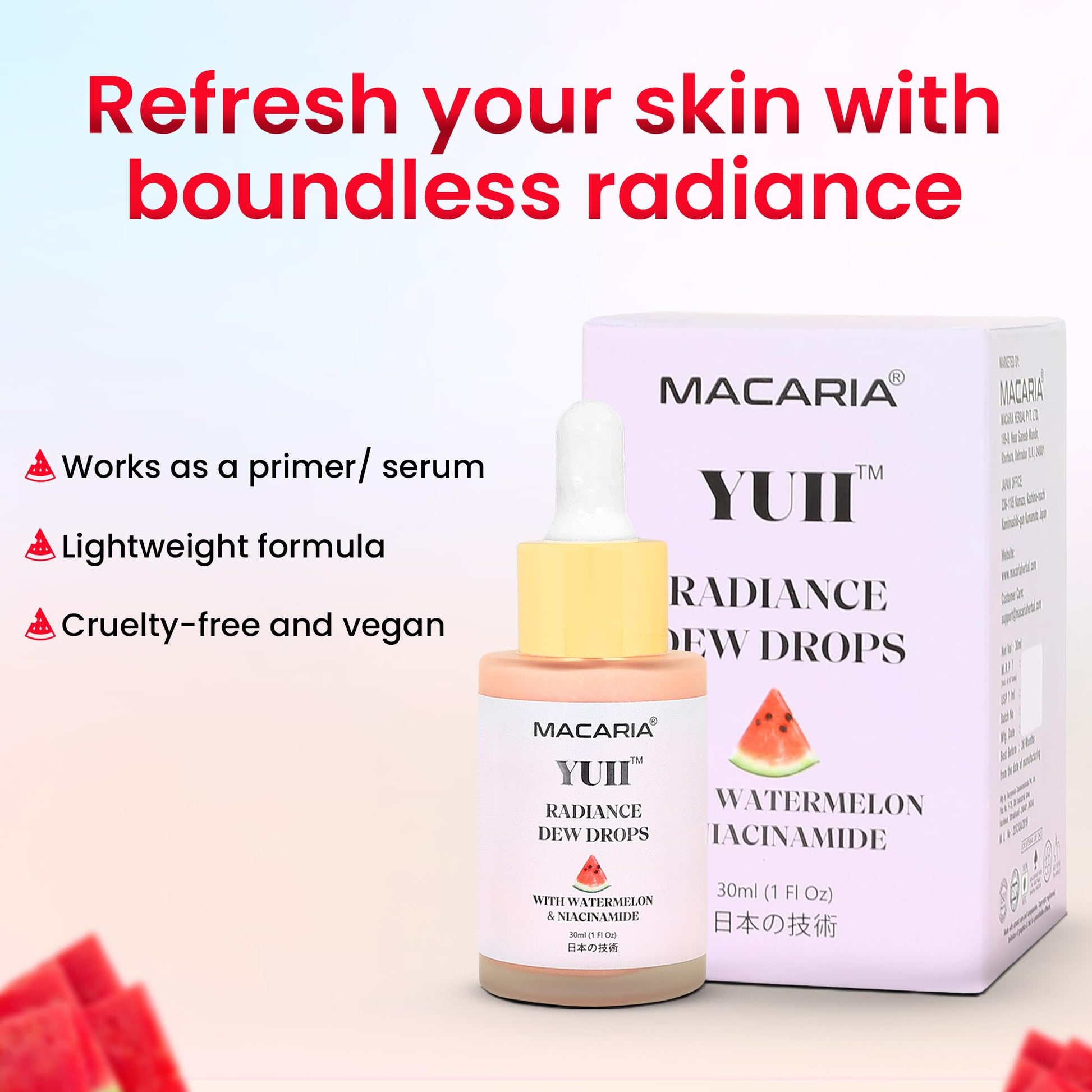 Yuii Niacinamide Serum Dew Drops - Face Moisturizer with Watermelon Fruit Extract - Glow Drops for Skincare and Makeup - Hydrating Formula for Radiant Skin - Pink Finish for Women & Girls MACARIA Au supplements