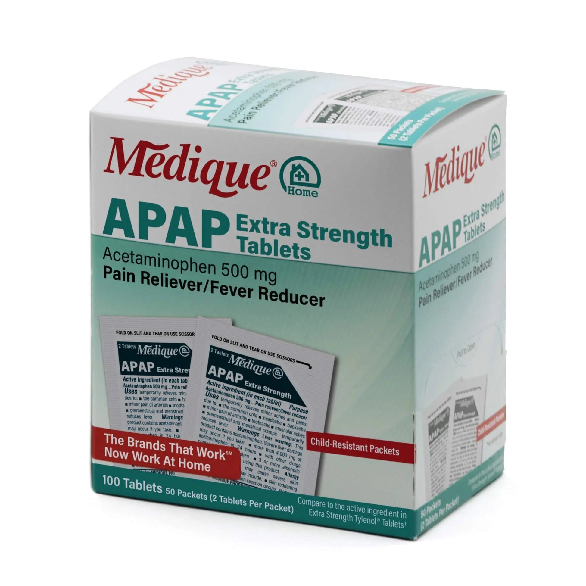 Medique @ Home 70433 Extra Strength APAP Tablets, Non-Aspirin, 50 Packets (2 Tablets per Packet) Total-100 Count Medique Au supplements