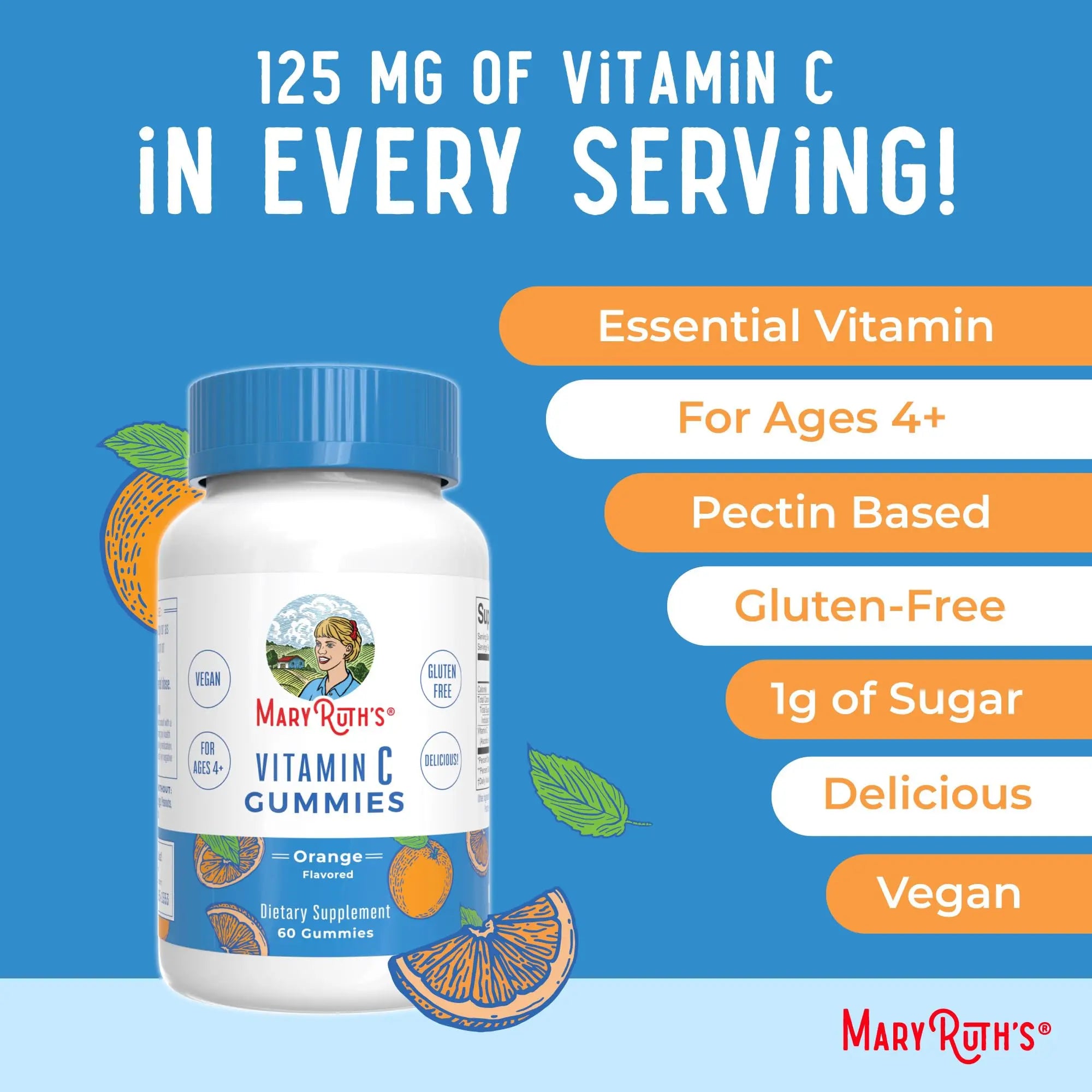 MaryRuth Organics Vegan Vitamin C Gummies | 2 Month Supply | Immune Support Supplement for Adults & Kids | Chewable Vitamin C Gummy Vitamins | Non-GMO | Pectin Based | 60 Count MARYRUTH'S Au supplements