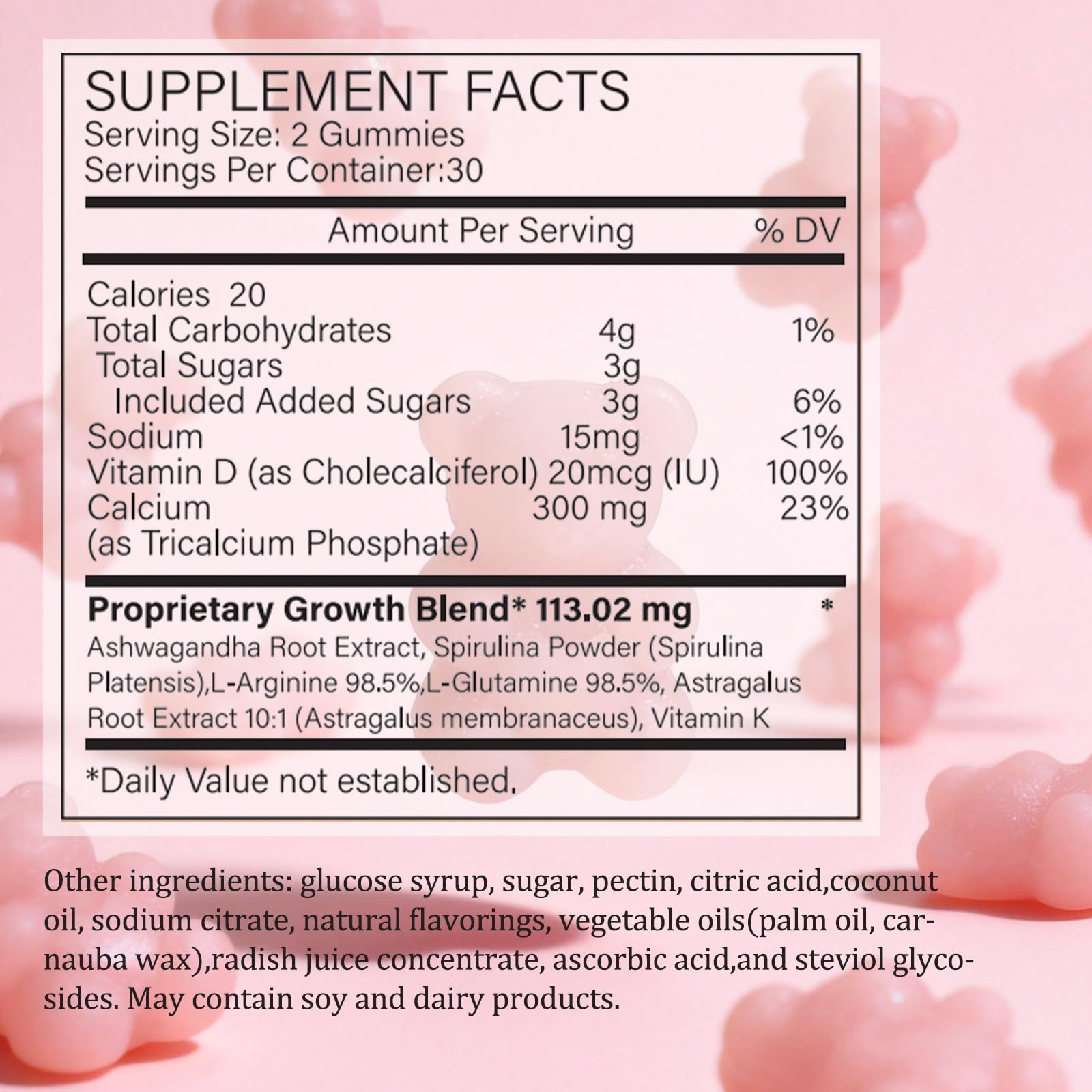 ZYGCDZ Growth Gummies for Kids & Teens - Natural Height Support with Vitamin D3, K2, Calcium & Ashwagandha - Bone Strength Supplement for Picky Eaters Ages 5+ (Watermelon Flavor) (1) ZYGCDZ Au supplements