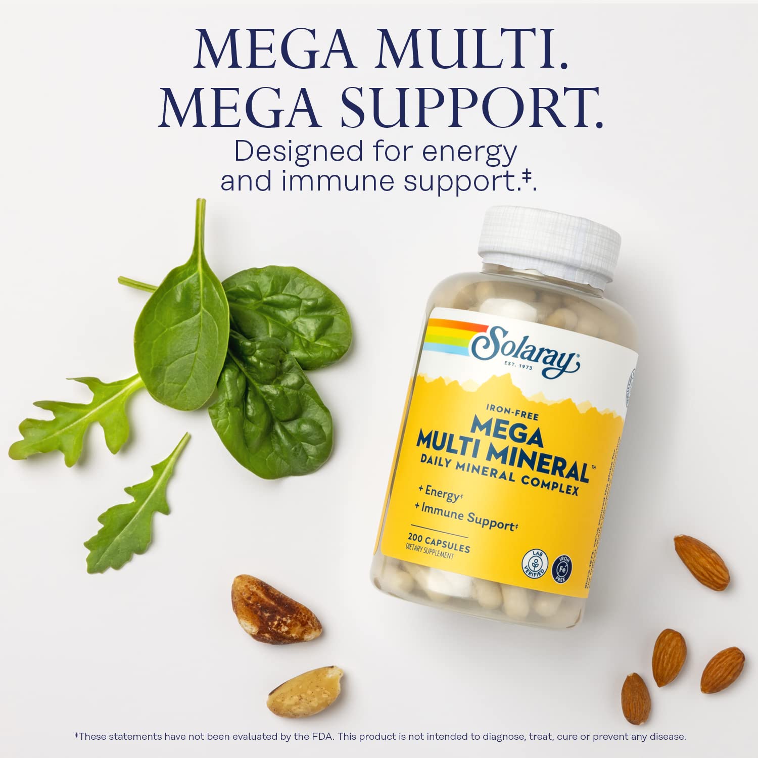 SOLARAY Mega Multi Mineral, Iron Free - Daily Mineral Supplement w/Trace Minerals, Electrolytes, Calcium, Magnesium, Zinc, Selenium, Boron -Cellular Energy, Immune Support, 60-Day Guarantee, 50 Serv SOLARAY Au supplements