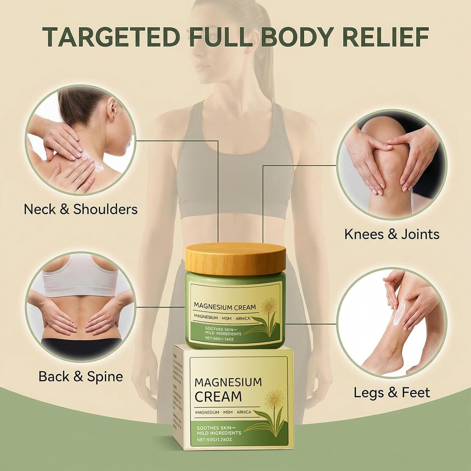 Magnesium Cream with MSM & Arnica,Nerve Relief Mild Ingredients for Skin Soothing,Fast-Absorbing Non-Greasy Massage Cream for Daily Comfort Generic Au supplements