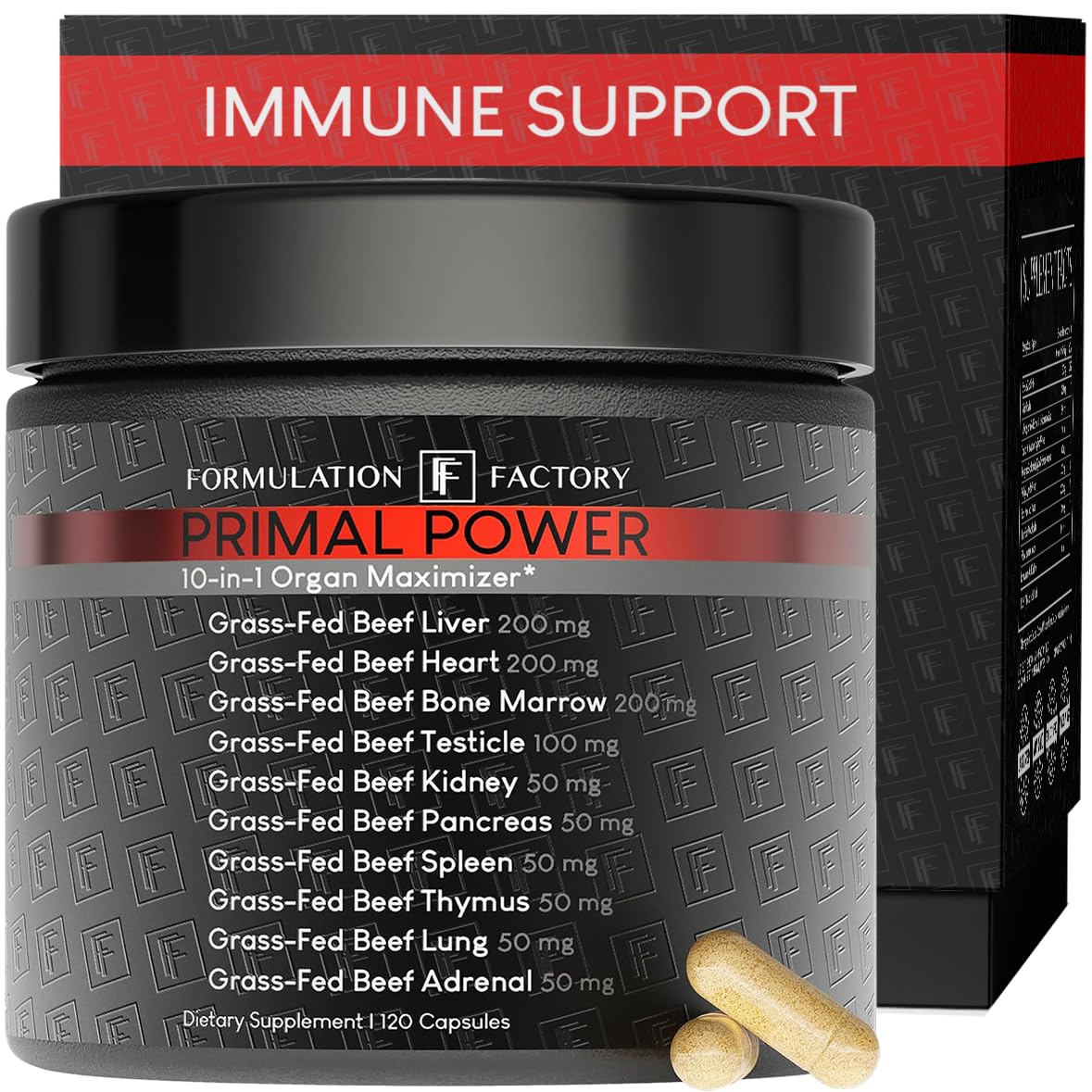 Formulation Factory Beef Liver Capsules - 10-in-1 Primal Powder Beef Organ Supplement for Men & Women with Bone Marrow & Beef Testicle - Grass Fed Ancestral Health - 120 Capsules, 2 Month Supply Formulation Factory Au supplements