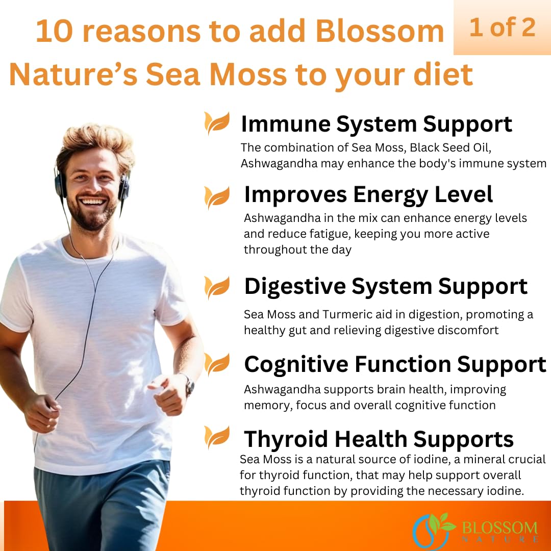 10-in-1 Irish Sea Moss Veggie Caps 3000mg Black Seed Oil Ashwagandha Bladderwrack Burdock Turmeric Apple Cider Vinegar Manuka Honey Dandelion Black Pepper - Made in US(Veggie Caps, Unflavored) Blossom Nature Au supplements