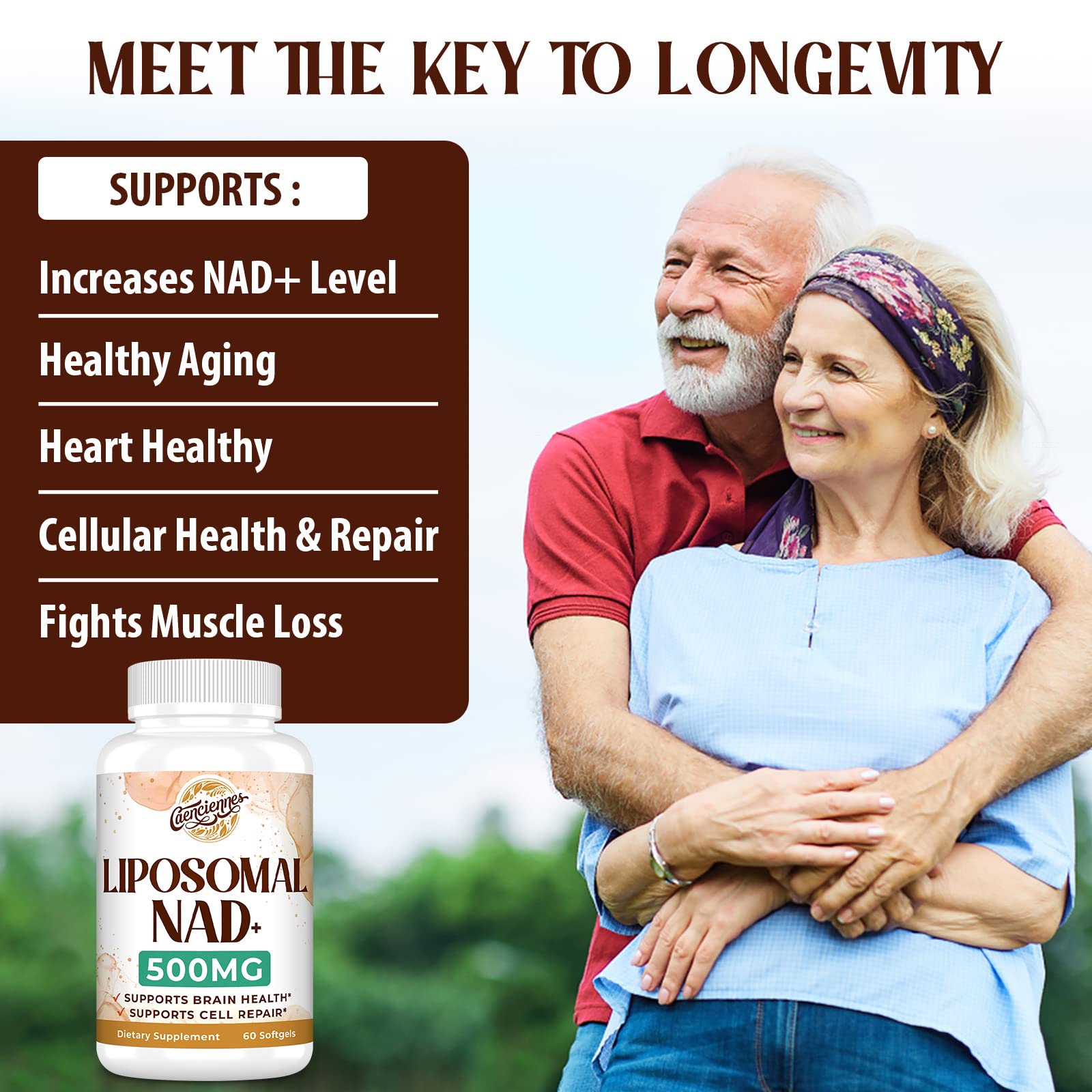 Caenciennes Liposomal NAD+ 500 MG Supplement, True NAD Plus Supplement, Superior Absorption, Boost NAD+ More Efficient Than Nicotinamide Riboside for Cellular Energy, Healthy Aging, 60 Serving Caenciennes Au supplements