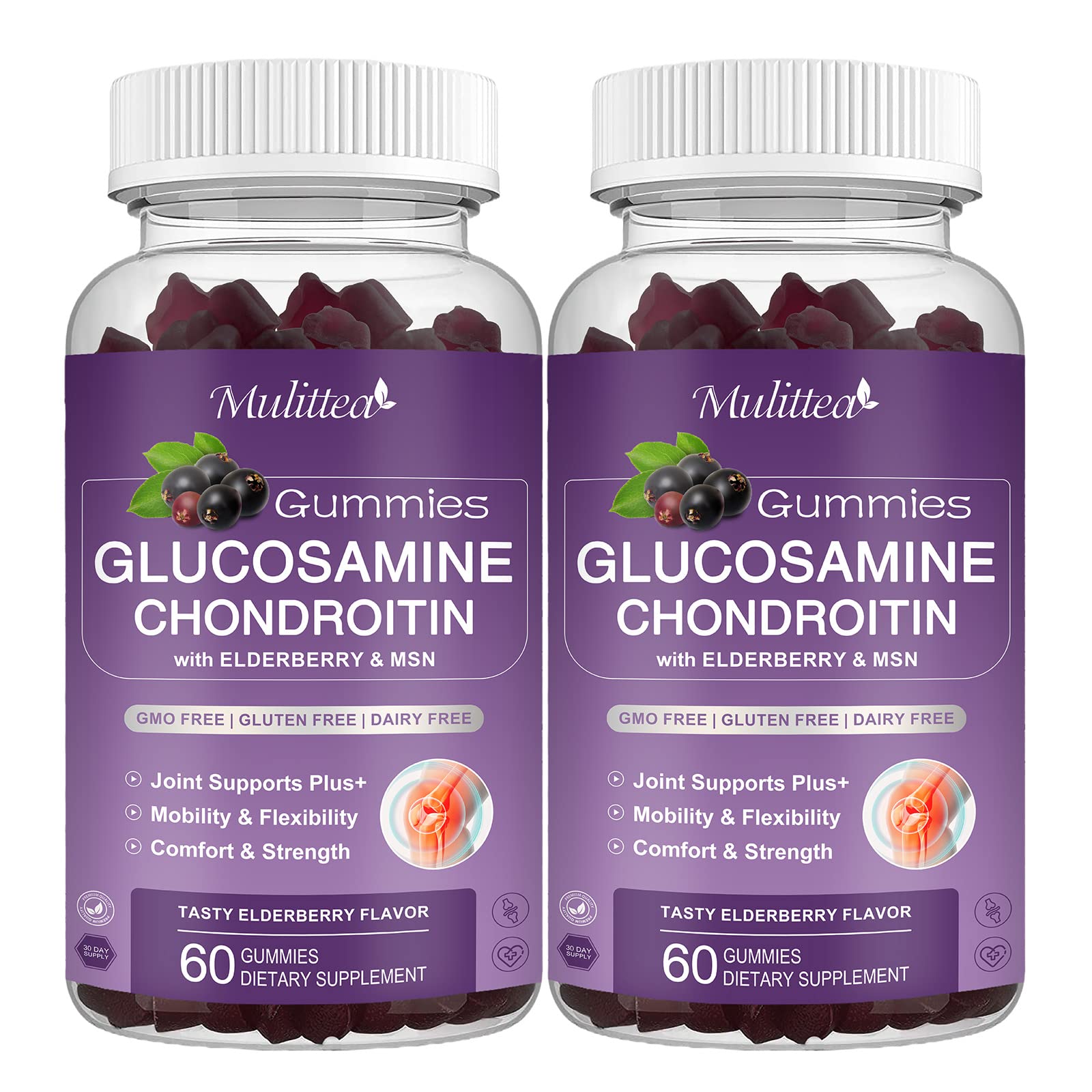 Mulittea Glucosamine Chondroitin Gummies - Extra Strength Joint Support Supplement with MSM & Elderberry for Natural Joint, Antioxidant Immune Support for Adults, Men & Women-(2 Pack) Mulittea Au supplements