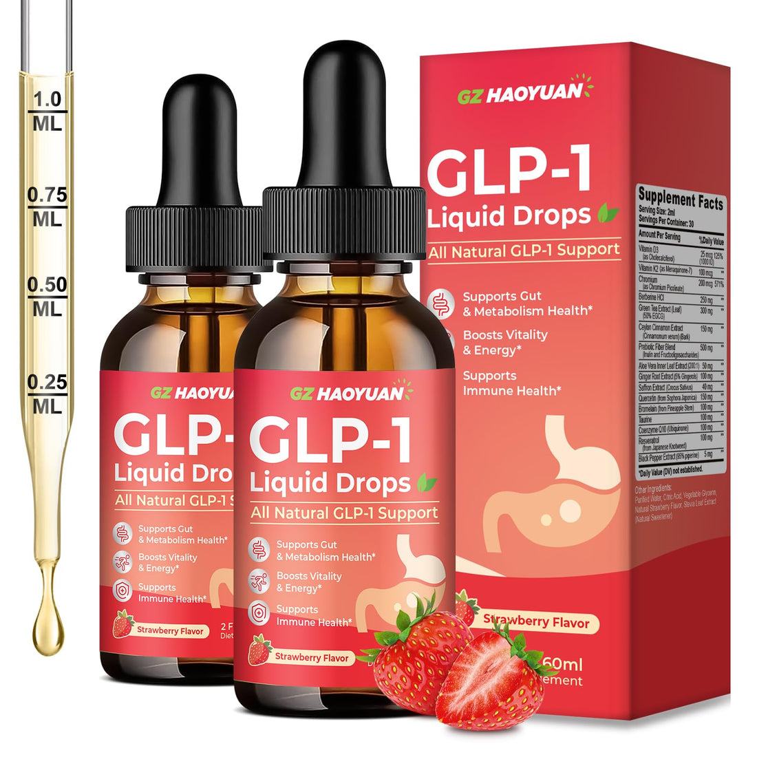2 Pack GLP-1 Supplement, 16-in-1 GLP-1 Liquid Drops with Berberine, Ceylon Cinnamon, Green Tea, Chromium & Resveratrol, Naturally GLP 1 Support for Metabolism, Gut Digestion, Stawberry Flavor, 4 Fl Oz GZ HAOYUAN Au supplements