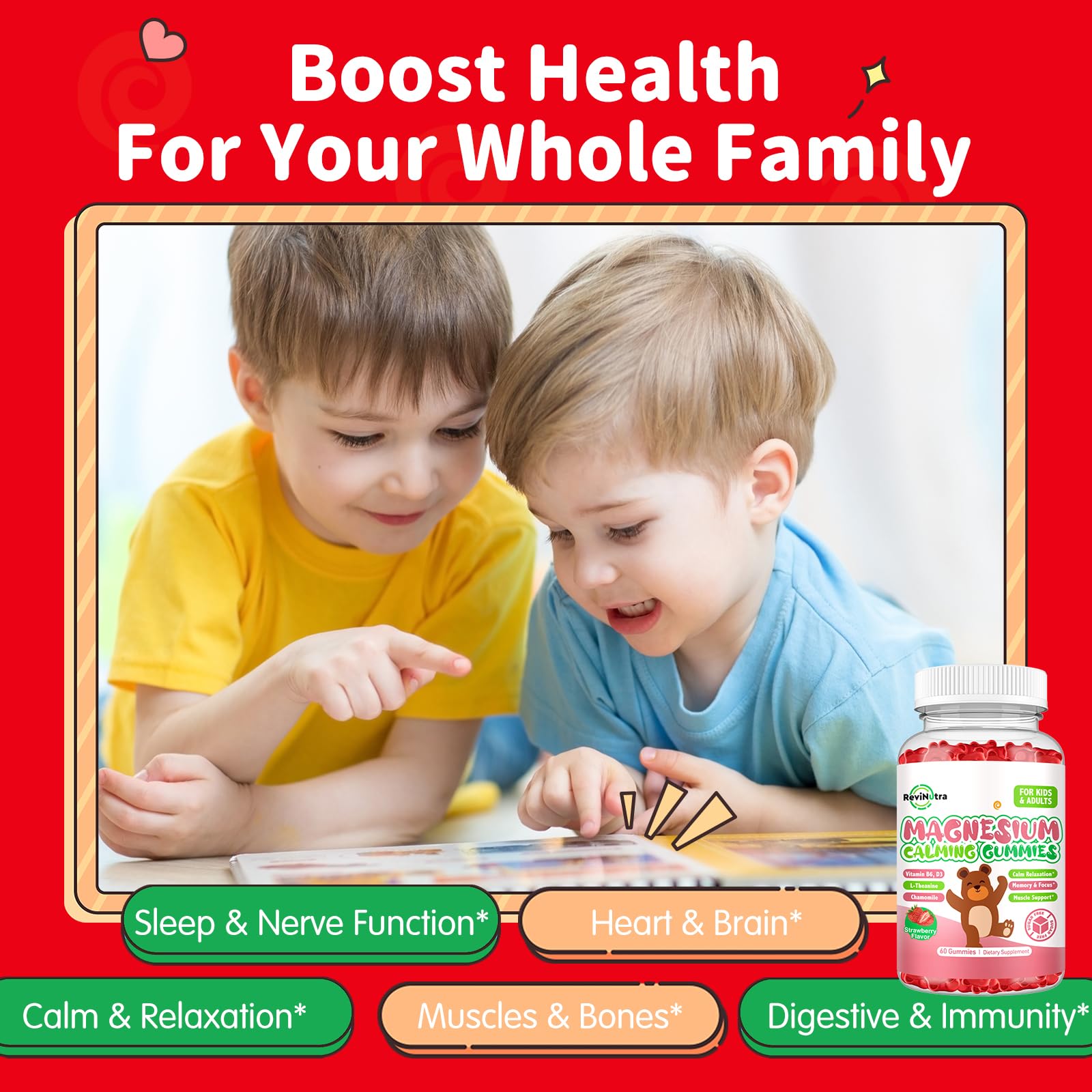 Magnesium Gummies for Kids - Magnesium Glycinate Gummies Supplement with L-Theanine, Vitamin B6, D3 for Kids & Adults Sleep, Calm, Relaxation, Brain, Bones, Sugar Free Strawberry 60ct ReviNutra Au supplements