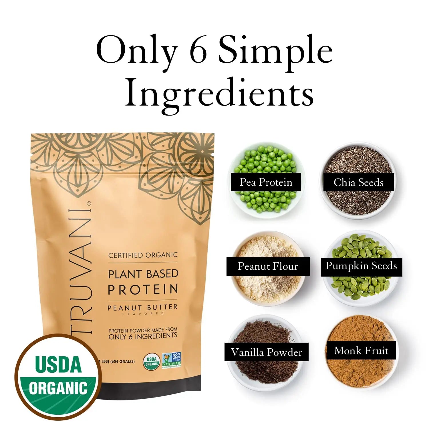 Truvani Organic Vegan Protein Powder Peanut Butter - 20g of Plant Based Protein, Powder Truvani Au supplements