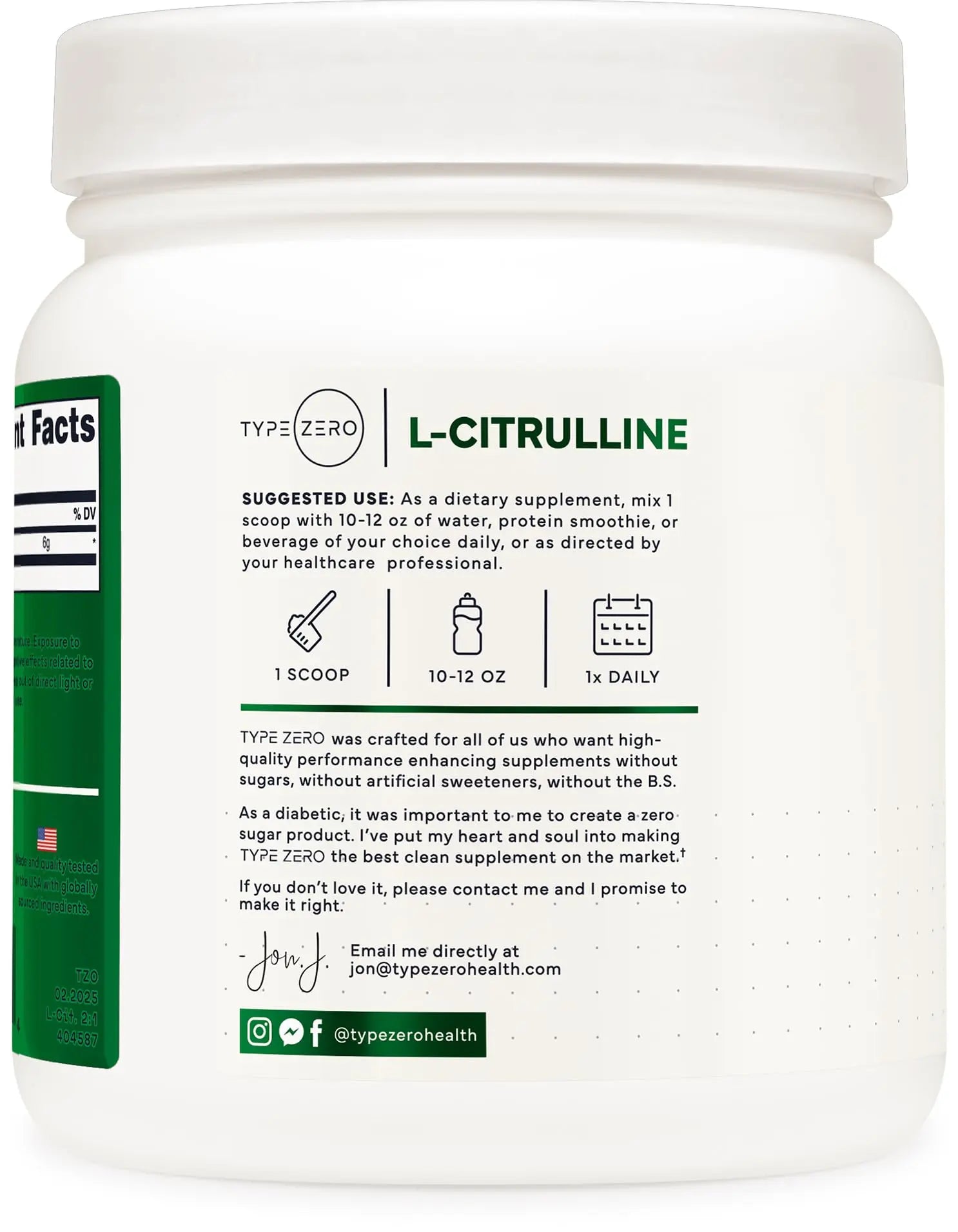 Type Zero Clean L-Citrulline Malate 2:1 Powder Drink Mix (500g, Unflavored) (83 Servings) - Keto Friendly, Gluten Free, Non-GMO Type Zero Au supplements