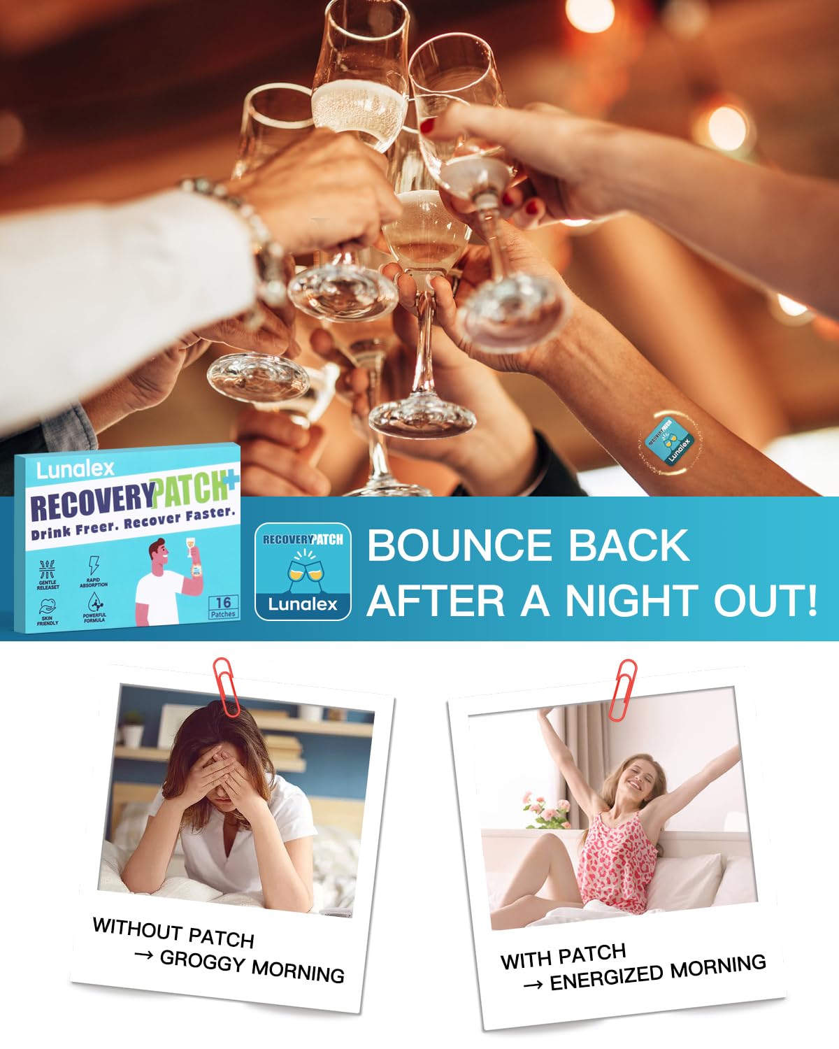 Lunalex Recovery Patch 48 Pack - Wake Up Refreshed & Balanced After Celebration - Plant-Based Formula for Morning Wellness - Bachelorette & Wedding Party Favors - 2 Patches per Sachet, Waterproof Lunalex Au supplements