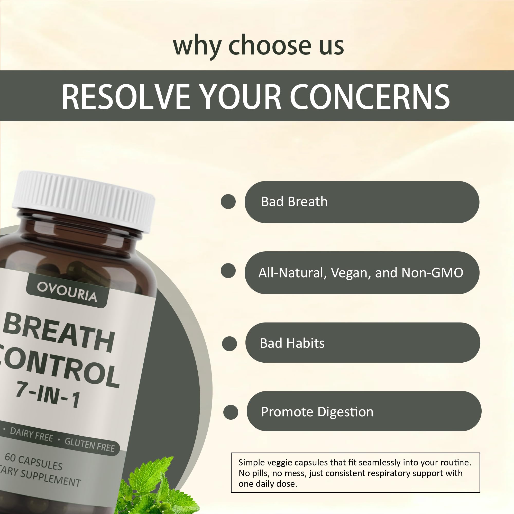 TANSPRESSO ovouria Breath & Gut Balance Capsules - 7-in-1 Formula with Probiotics, Zinc Gluconate & Magnesium Citrate for Fresh Breath, Chronic Halitosis Relief & Digestive Wellness, 60 Count(1pc) TANSPRESSO Au supplements