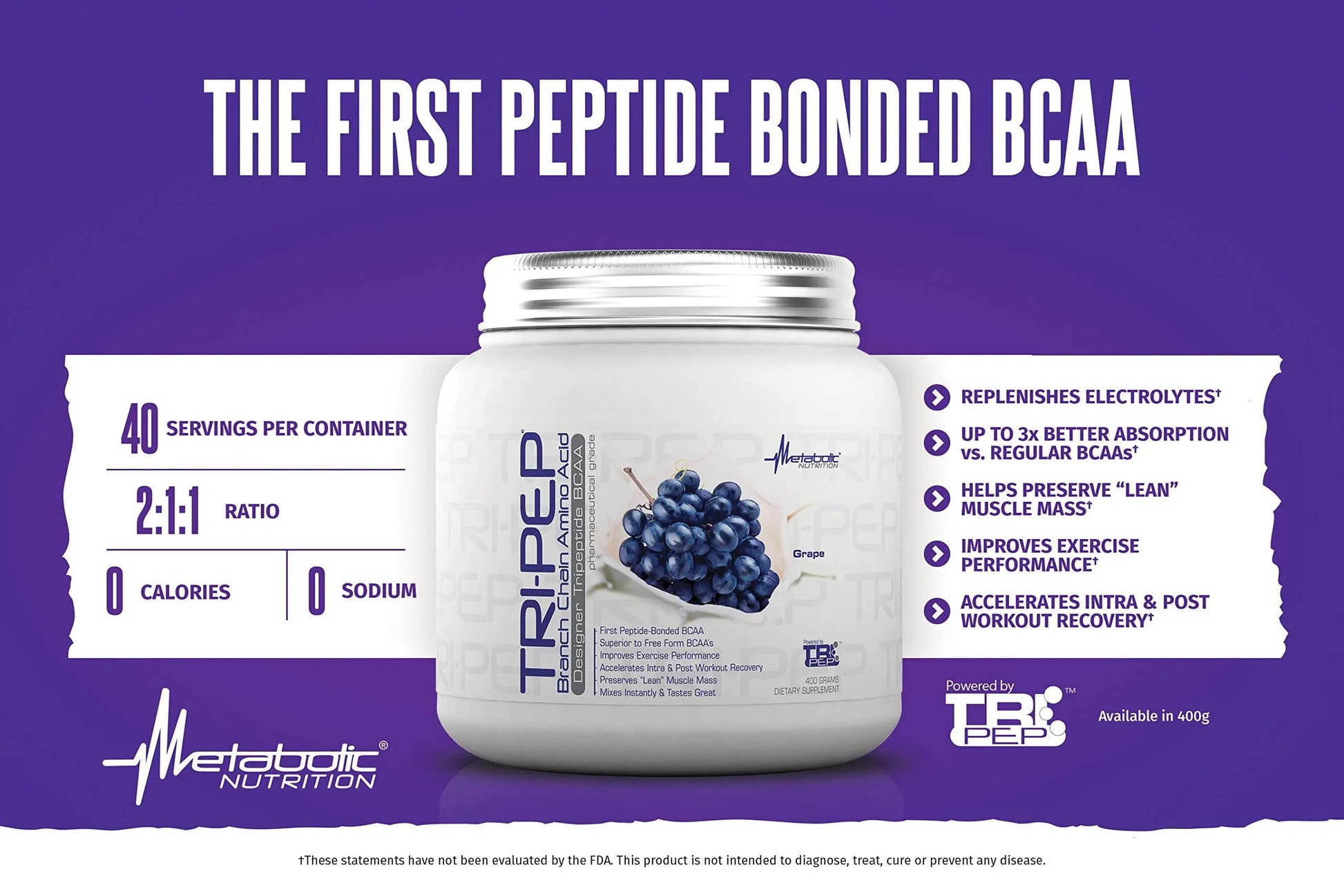 Metabolic Nutrition - TRIPEP - Tri-Peptide Branch Chain Amino Acid, BCAA Powder Metabolic Nutrition Au supplements