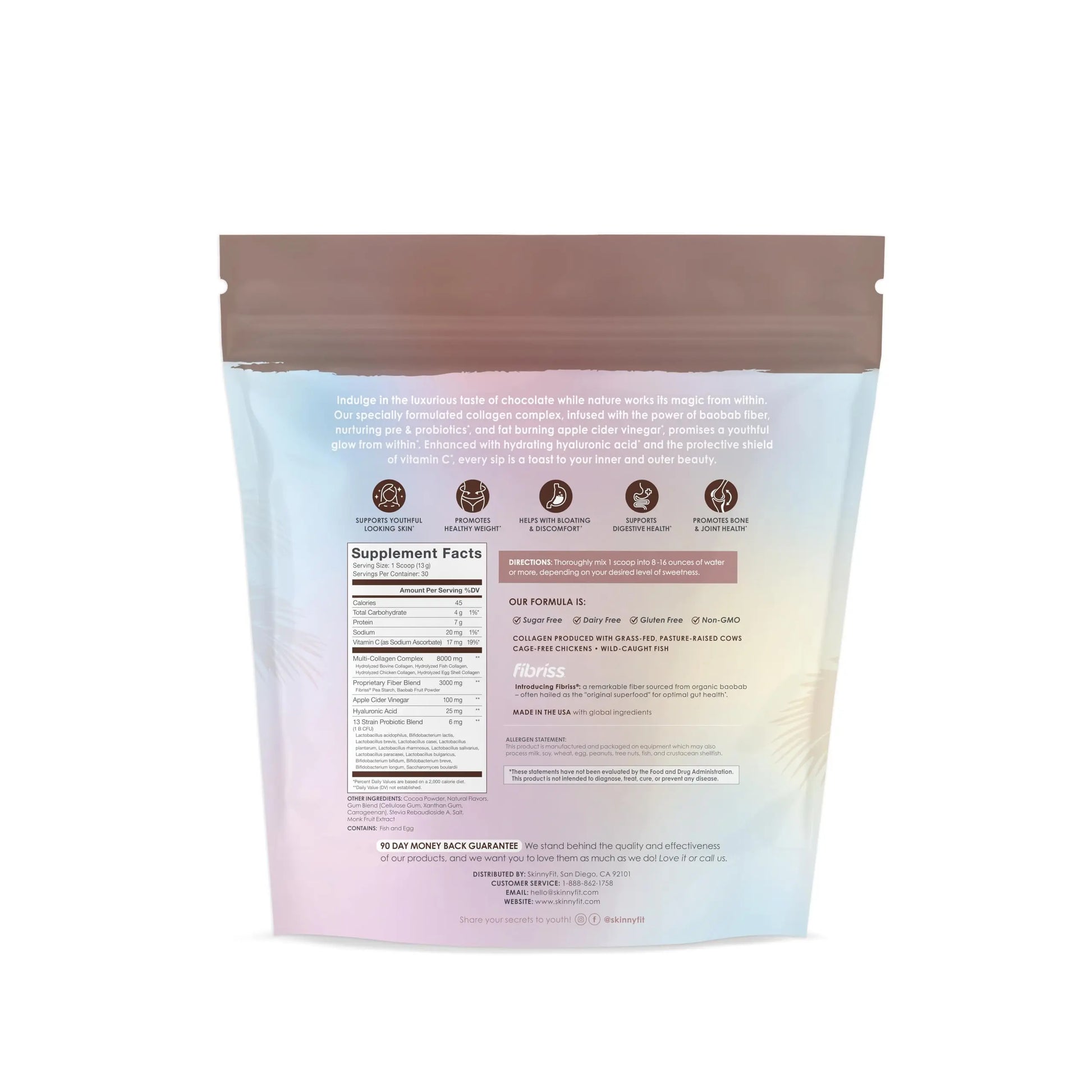 SkinnyFit Super Youth Chocolate Multi-Collagen Peptides + Probiotics, Baobab Fiber SkinnyFit Au supplements