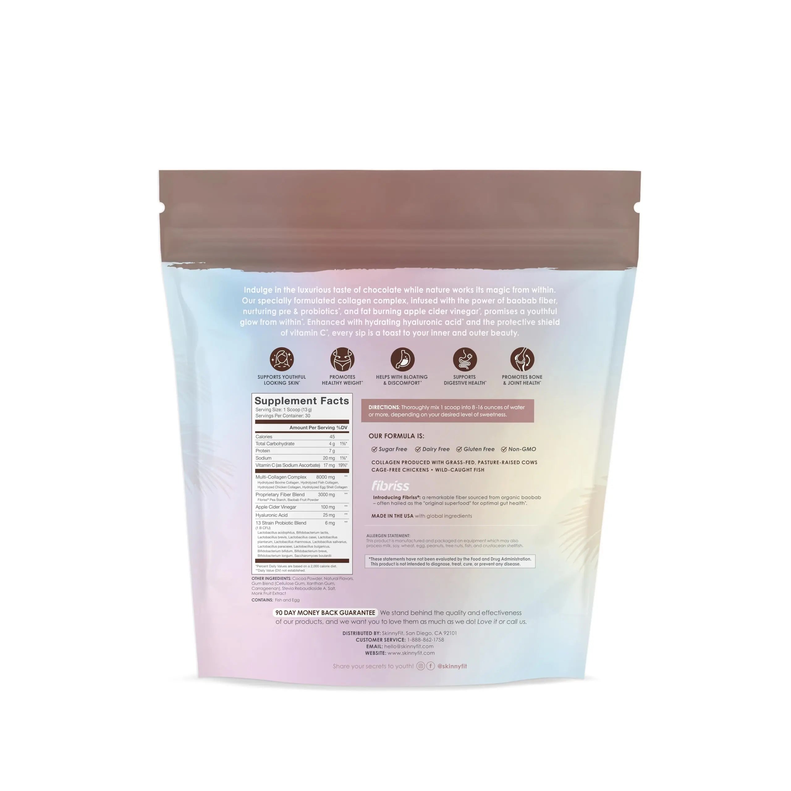 SkinnyFit Super Youth Chocolate Multi-Collagen Peptides + Probiotics, Baobab Fiber SkinnyFit Au supplements