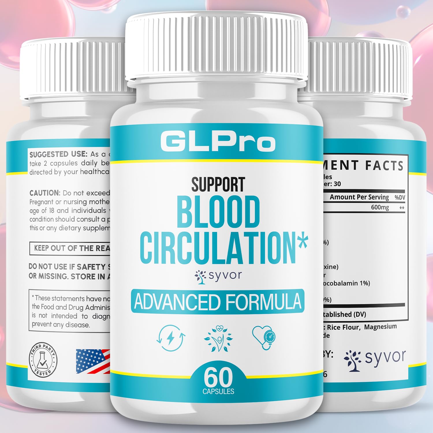 GLPro Blood Capsules, Official GLPro Blood Health Support Pills with All Natural Ingredients, Advanced Formula Supplement with Maximum Strength Premium Vitamins for Women and Men (60 Capsules) Syvor Au supplements