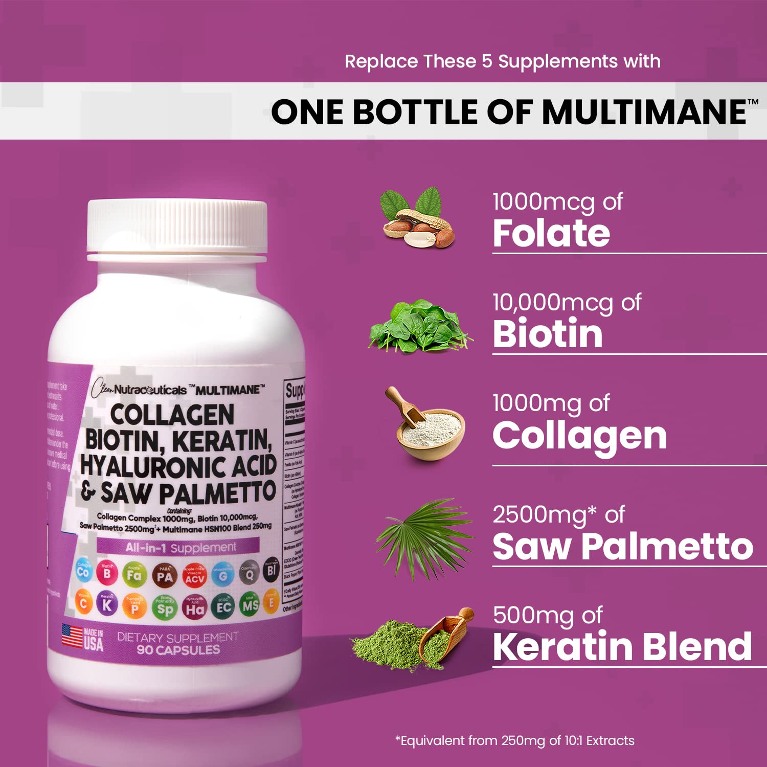 Collagen Pills 1000mg Biotin 10000mcg Keratin Saw Palmetto 2500mg 90 Ct Clean Nutraceuticals Au supplements