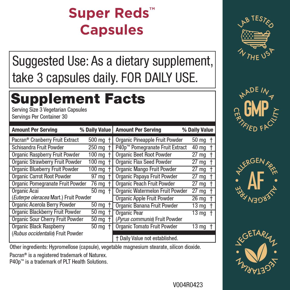 Purity Products Super Reds Capsules Formula (20+ Organic Super Fruits and Berries) Certified Organic Phytonutrients - 90 Capsules Purity Products Au supplements