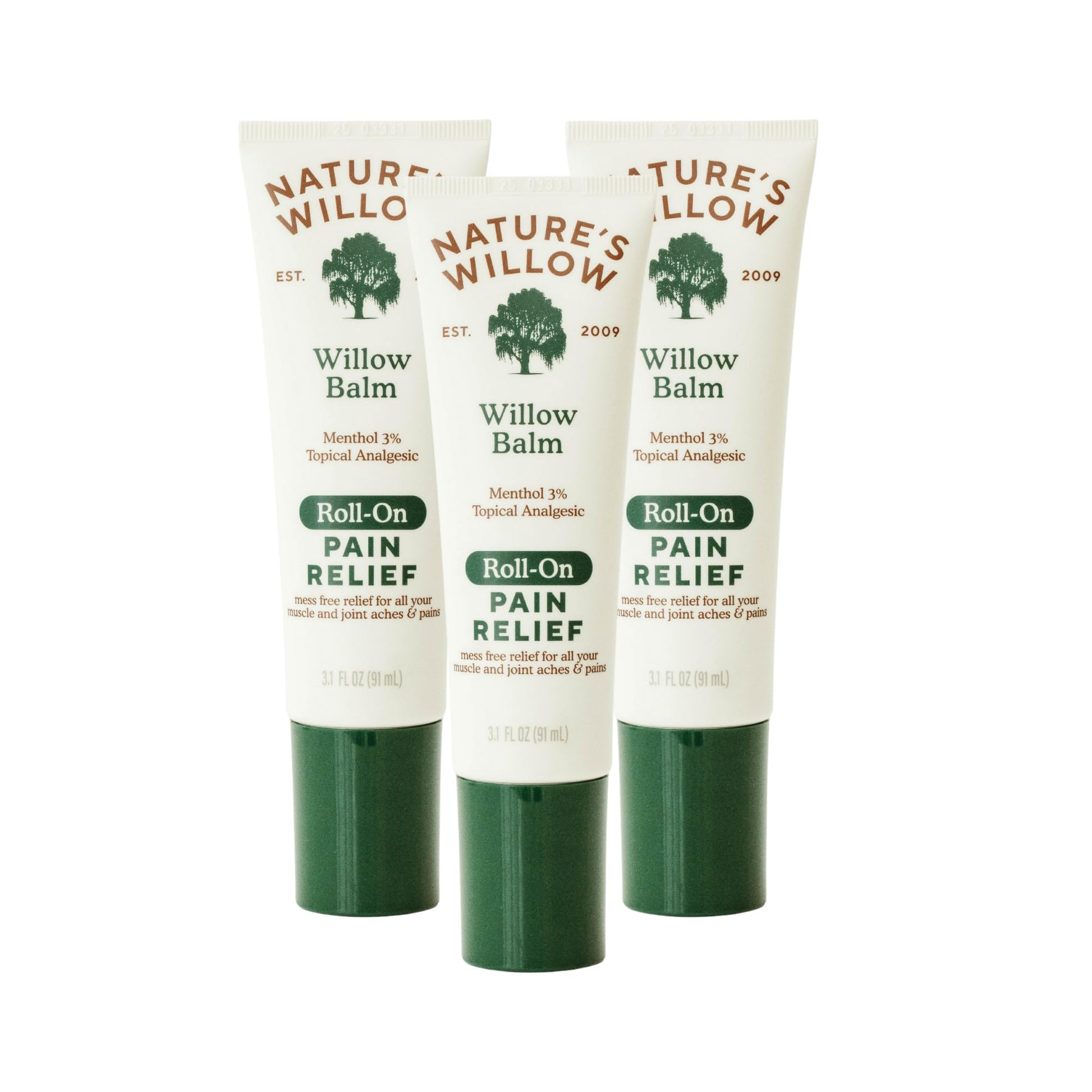 NEW Nature's Willow ROLL-ON Pain Relief | Fast-Acting, No-Mess Relief for Back, Neck, Knees & Joints | Willow Bark & Menthol | Clean, Fresh Scent | No Dyes or Artificial Fragrance | 3.1 fl oz | 3-Pack Nature's Willow Au supplements
