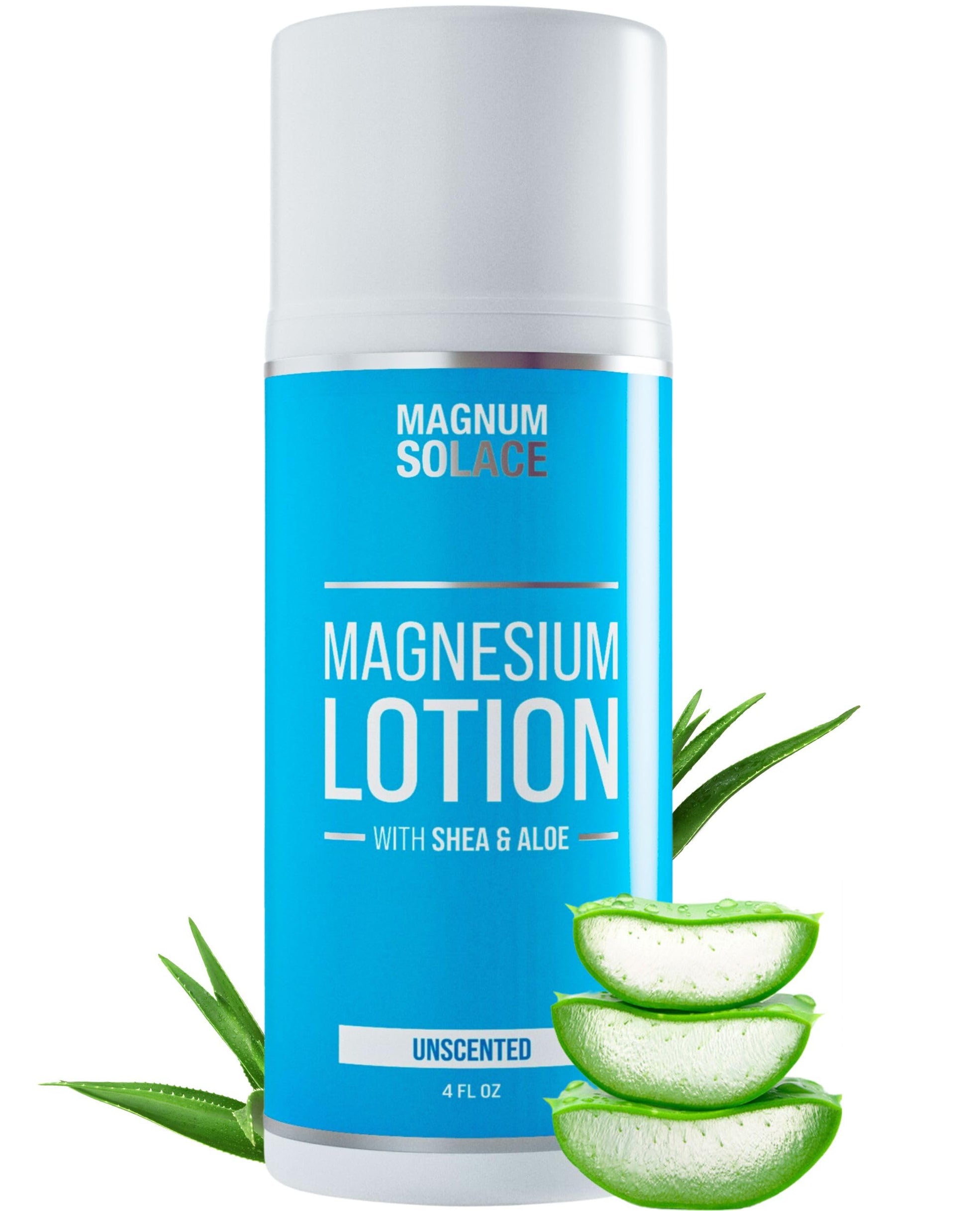 Magnesium Lotion – Super Concentrated – Made with Aloe and Shea – For Leg Cramps, Sore Muscles & Joints, Rejuvenation – Safe for Kids, Made in the USA (Unscented) Magnum Solace Au supplements