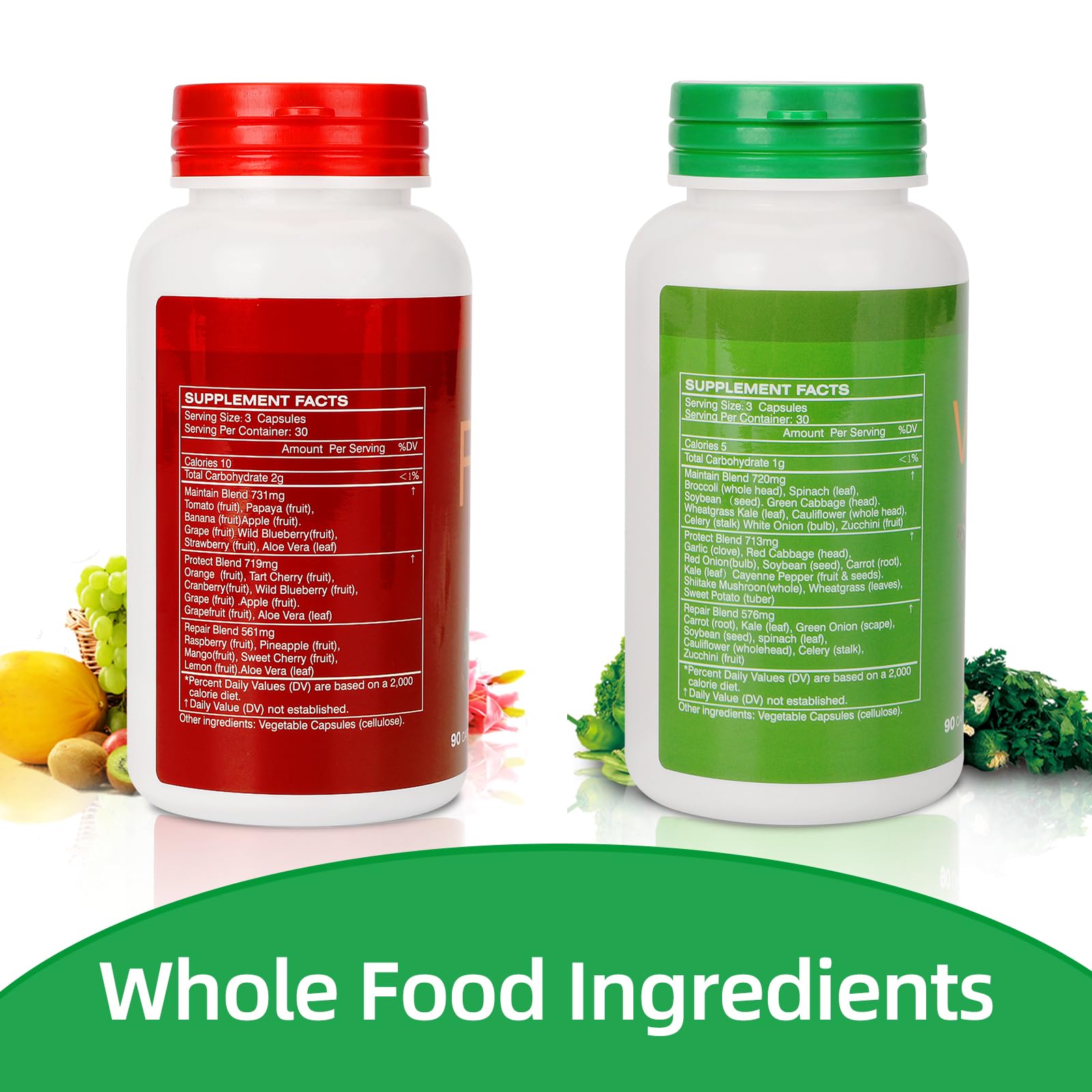 Fruit and Veggies Supplement Ingredients Natural – 2 Bottles 180 Total Vegetarian Capsules | Balance of Natural 16+18 Whole Fruits & Veggies Blend | Fresh Superfood Formula with Vitamins and Minerals JulyDeer Au supplements