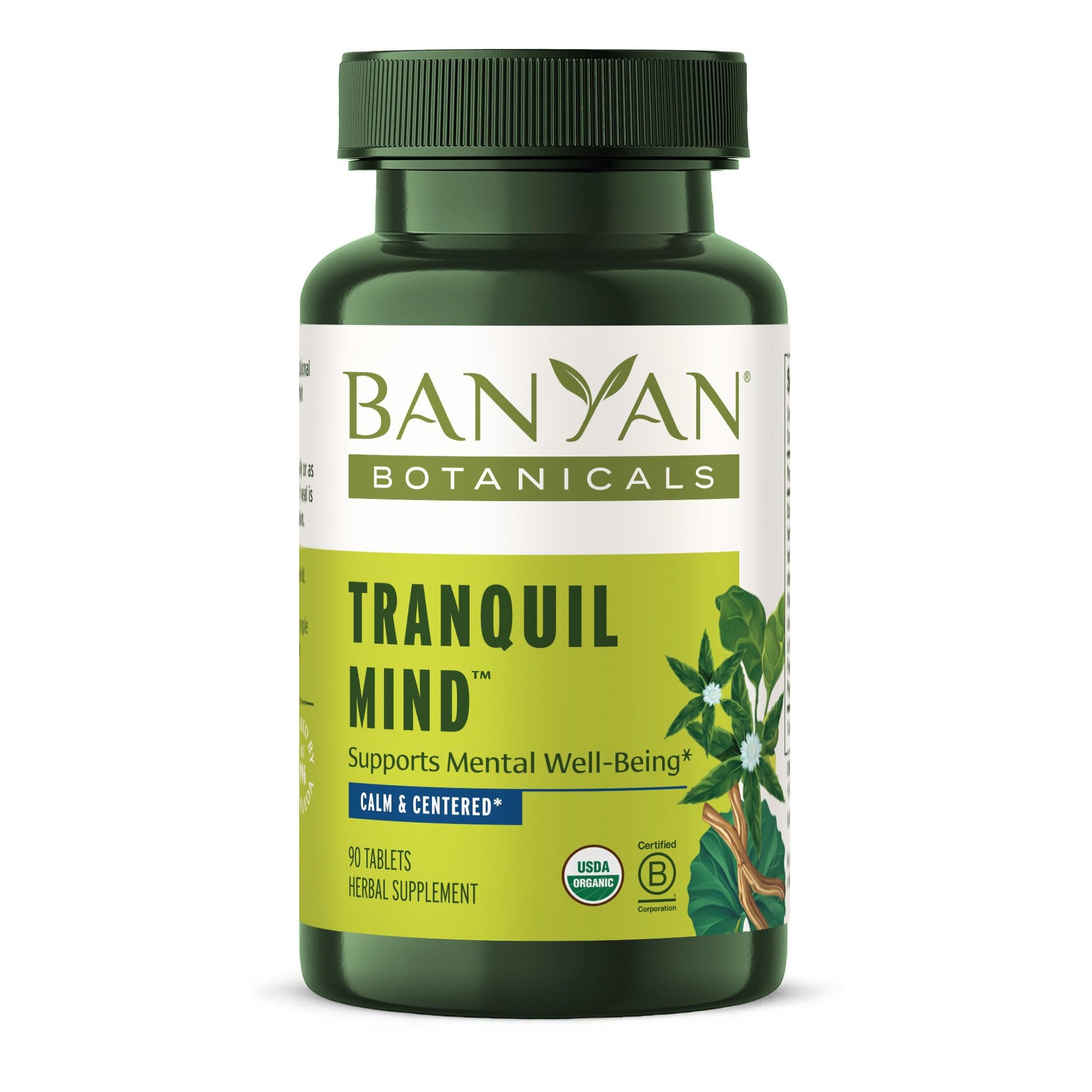 Banyan Botanicals Organic Tranquil Mind – Nervous System Support & Physical Relaxation Supplement – with Skullcap, Passionflower & Gotu Kola – Non-Drowsy Systemic Grounding – 90 Tablets – USDA Organic Banyan Botanicals Au supplements