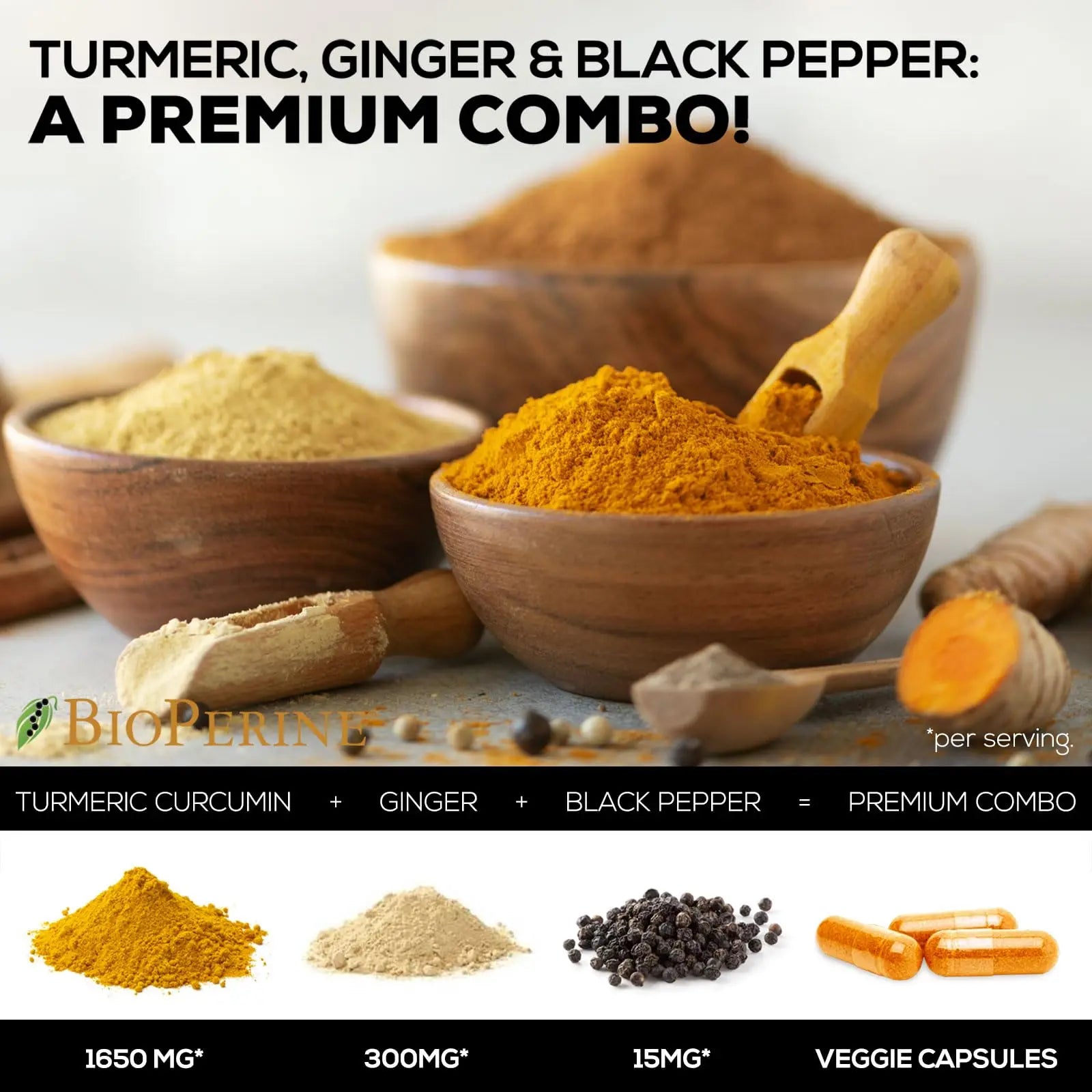 Turmeric Curcumin with BioPerine & Ginger 95% Standardized Curcuminoids Nature's Nutrition Au supplements