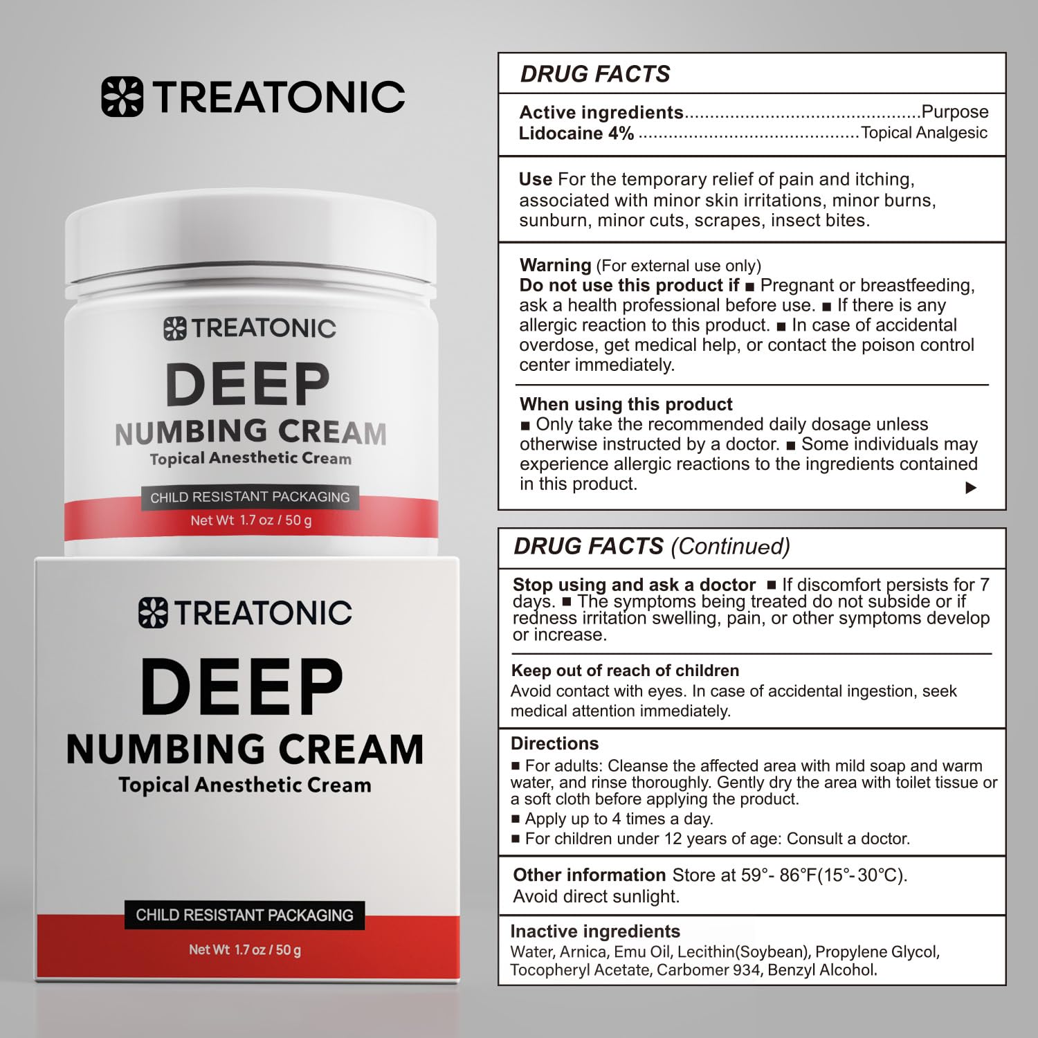 Treatonic Maximum Strength Numbing Cream: Numbing Cream for Discomfort, Burn, Itch & Pain Relief - Fast-Acting, Soothing Topical Anesthetic with Menthol & Emu Oil for Hemorrhoid Treatment – 1.7oz Treatonic Au supplements